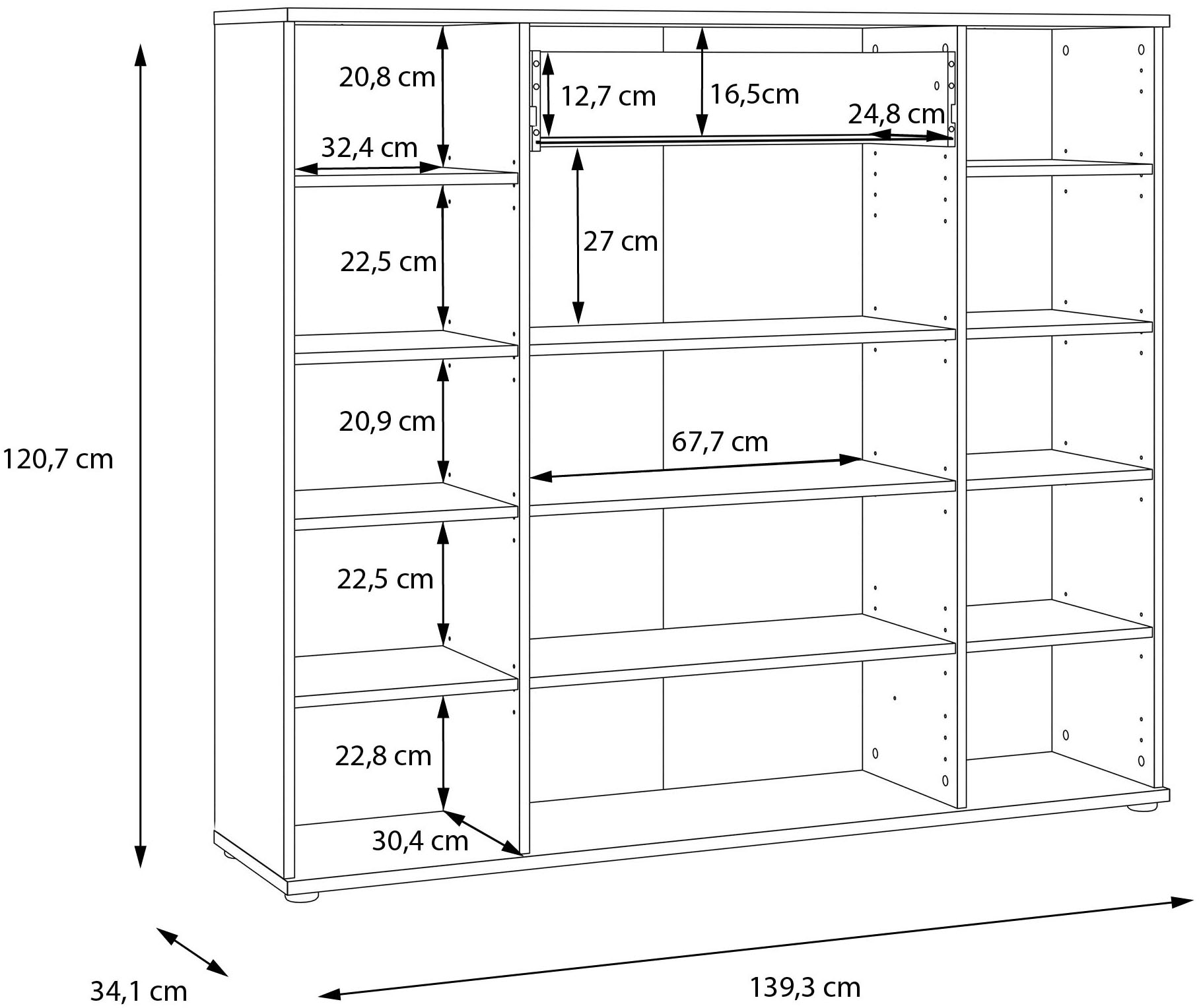 FORTE Kommode »Kombikommode, Stauraum, Einlegeböden verstellbar« B/H/T ca.140/120/34 cm, viel Stauraum, PEFC zertifiziert