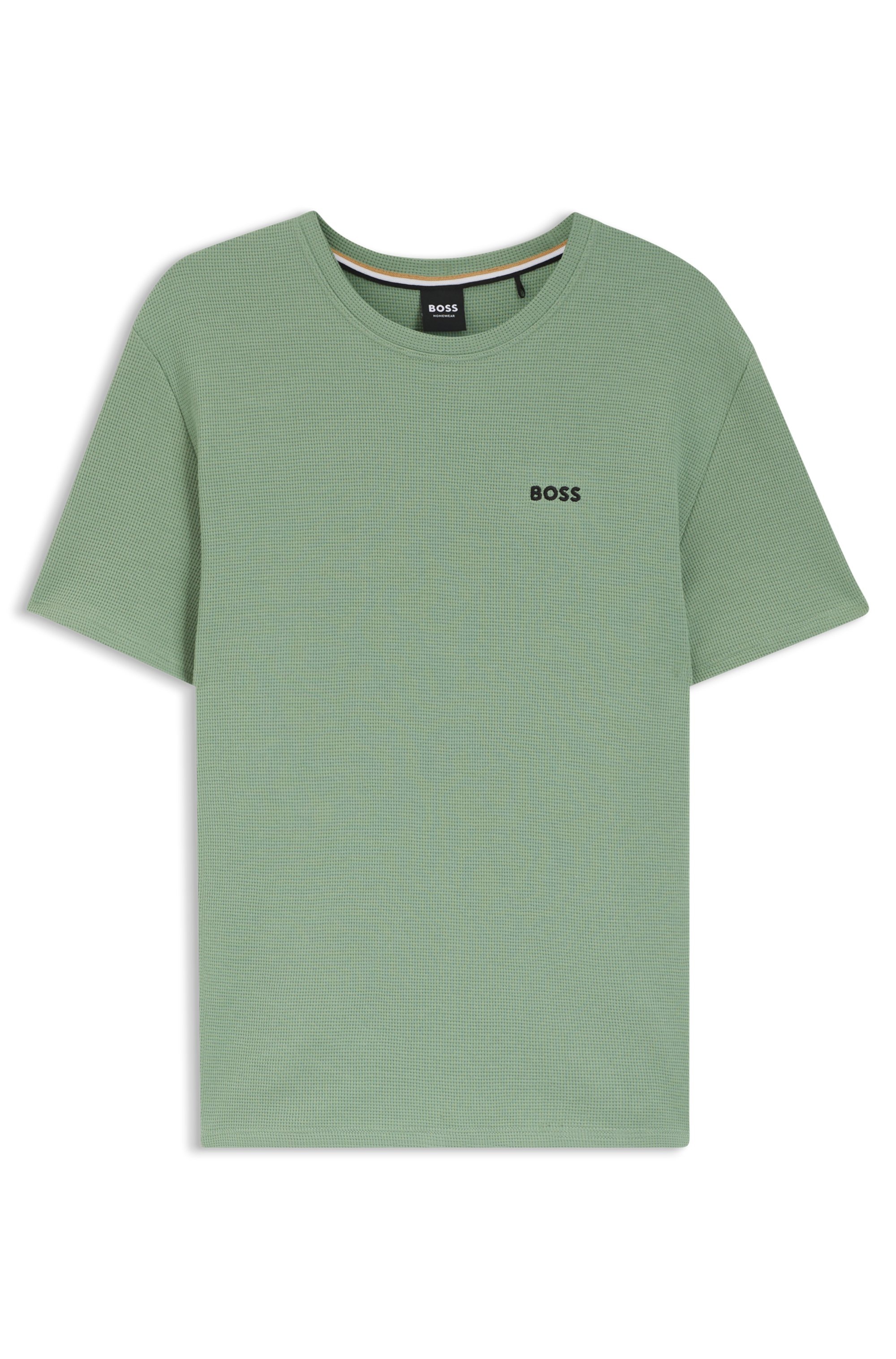 Pyjamaoberteil BOSS "Waffle T-Shirt", Damen, Gr. L, open grün 373, Obermaterial: 60% Baumwolle, 40% Polyester, regular fit, Rundhals, Shirts 3