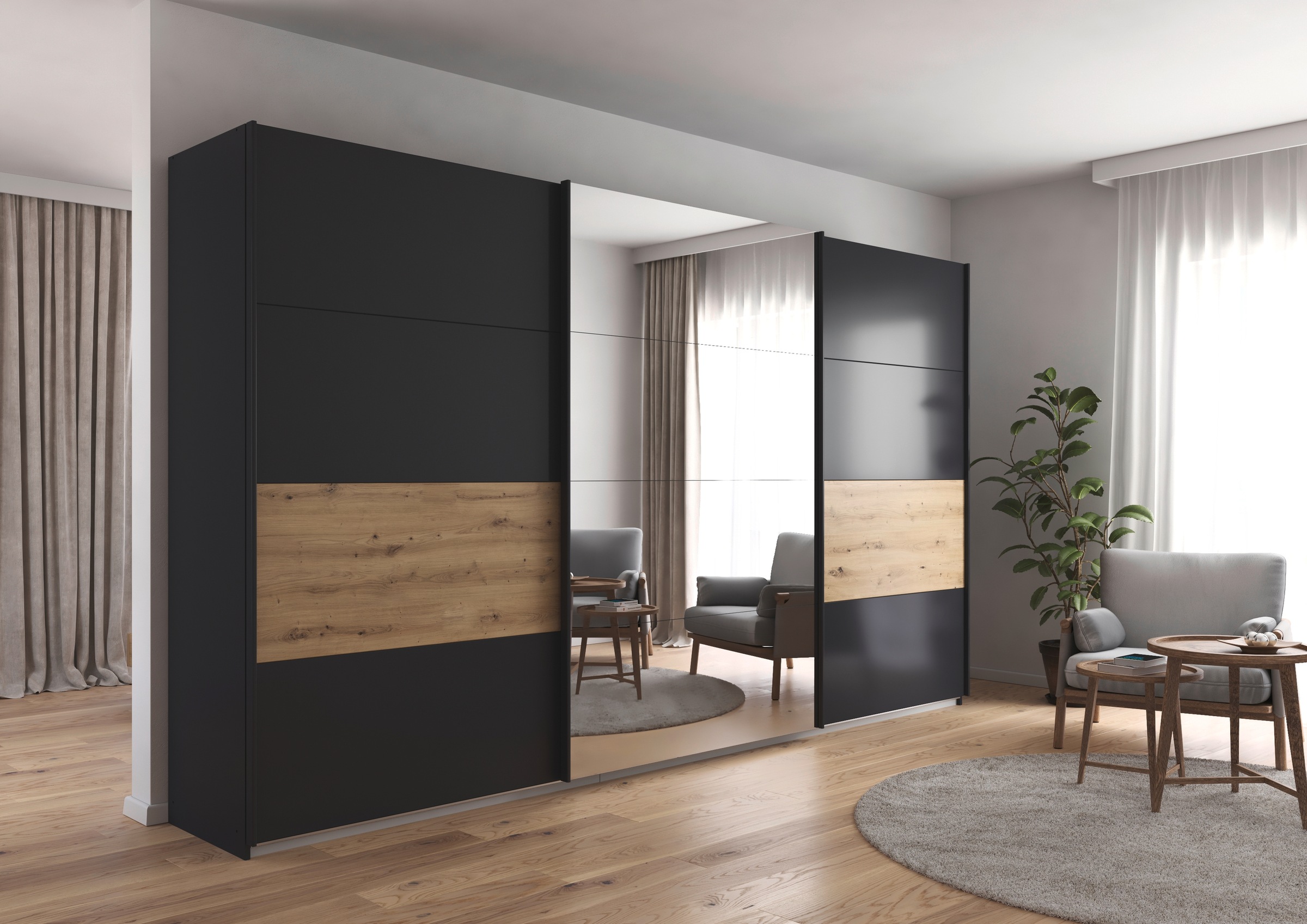 rauch Schwebetürenschrank »Schwebetürenschrank Kleiderschrank Schrank Garderobe CORTONA«, inkl. Inneneinteilung, 2 Stoffboxen und zusätzlichen Einlegeböden