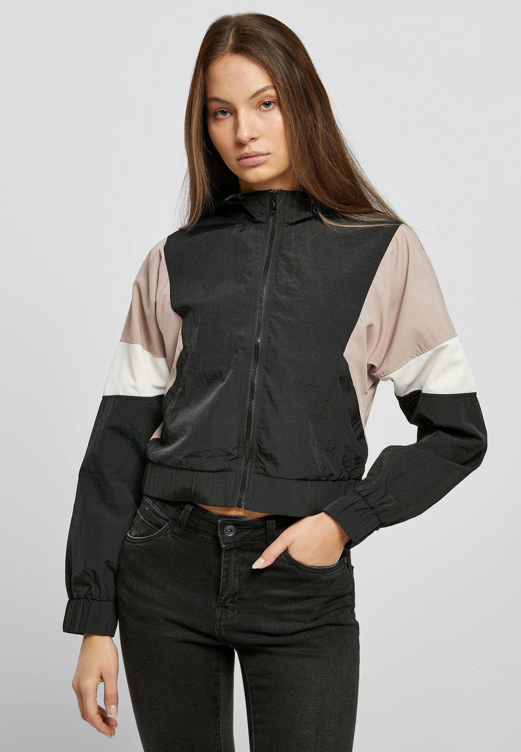 URBAN CLASSICS Allwetterjacke »Urban Classics Damen Ladies Short 3-Tone Crinkle Jacket«, (1 St.), mit Kapuze