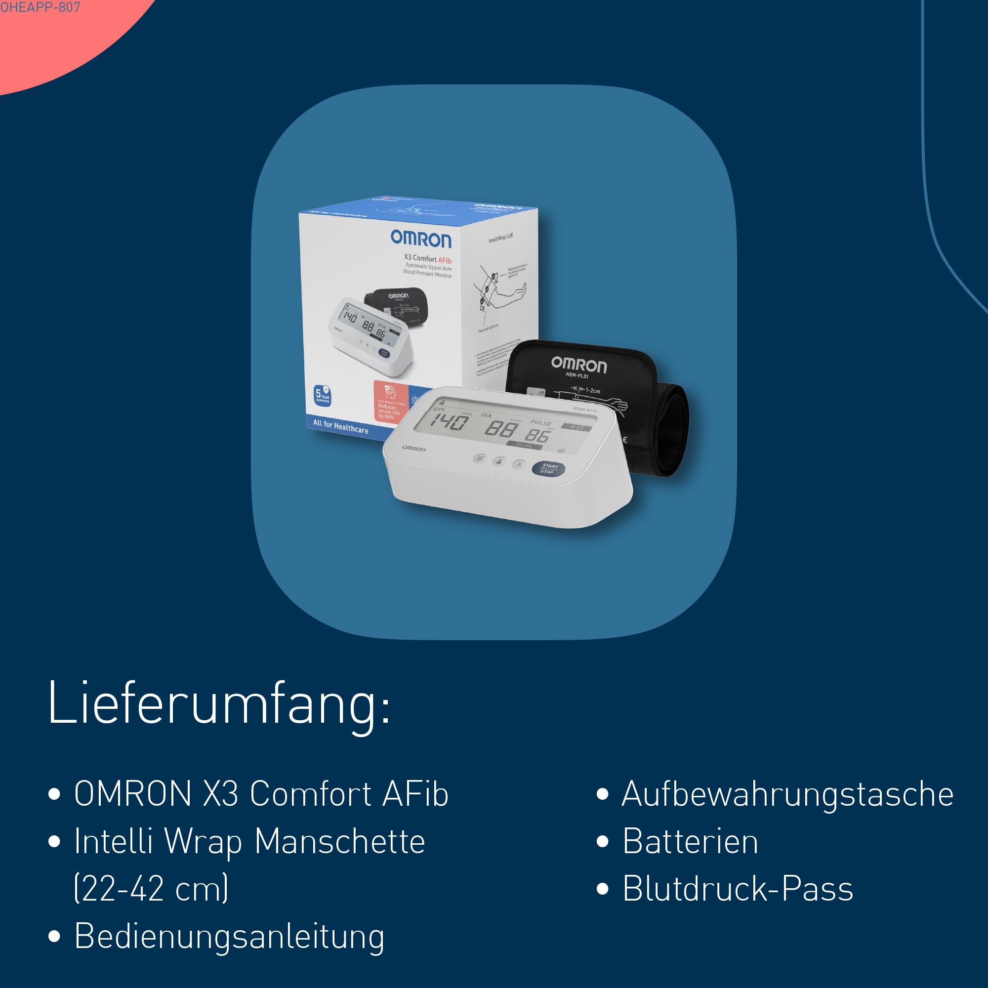 Omron Oberarm-Blutdruckmessgerät »X3 Comfort AFib, 2 Nutzer, mit AFib-Screening bei jeder Messung«