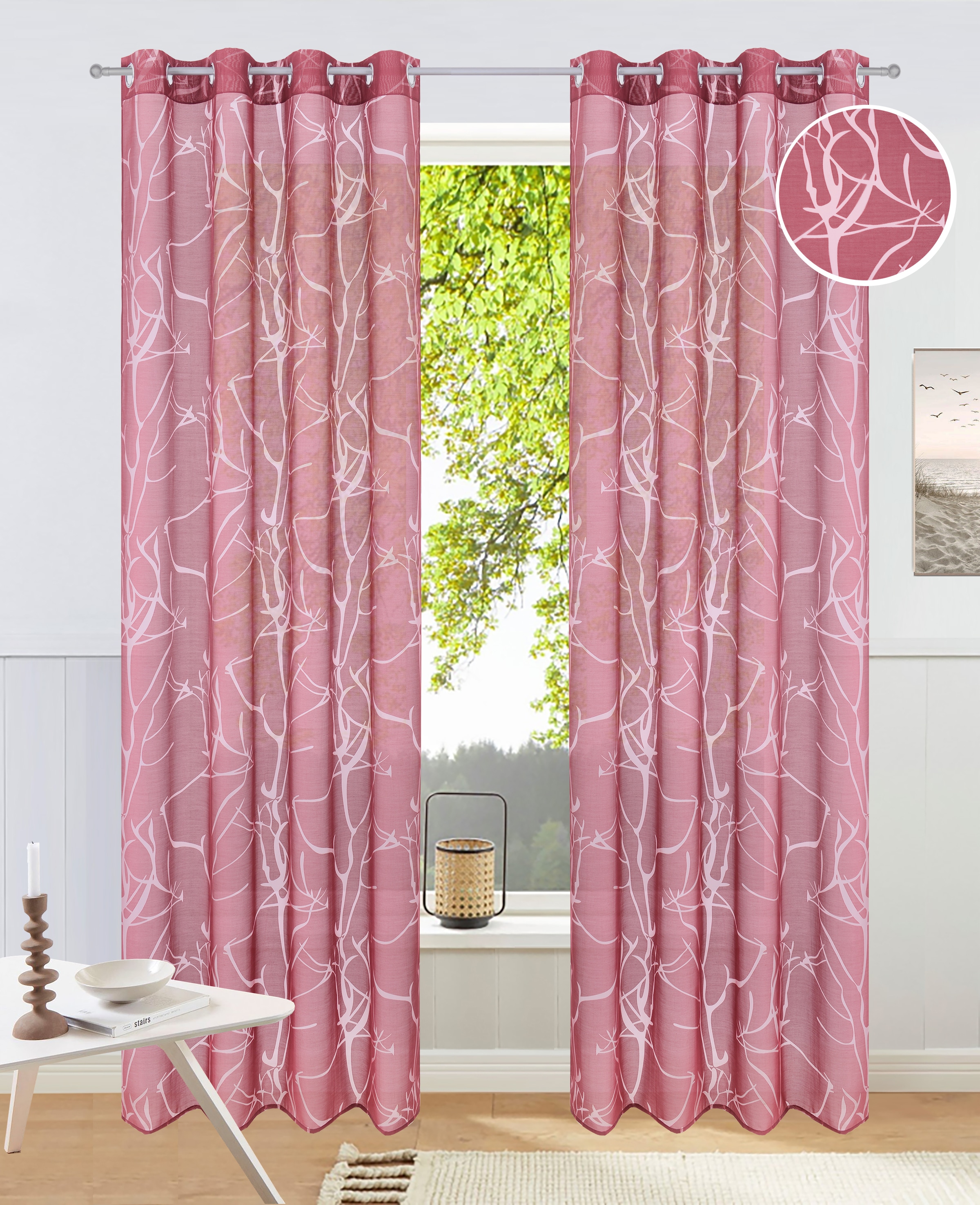 my home Gardine "Anna" Ösen 1 Stk. tlg. Bestseller, Äste-Motiv, Viskose, Po günstig online kaufen