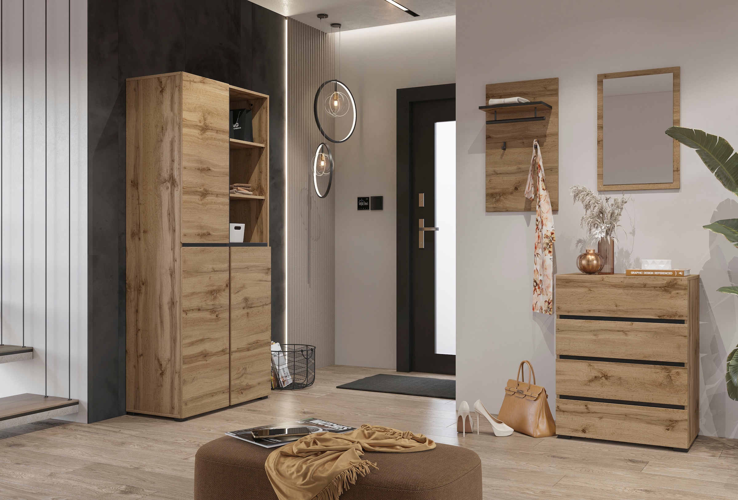 INOSIGN Garderobenpaneel »Cross,Breite 40 cm modernes Wandregal mit Haken und Kleiderstange«, Wandgarderobe, Aufhänger, Höhe 70 cm