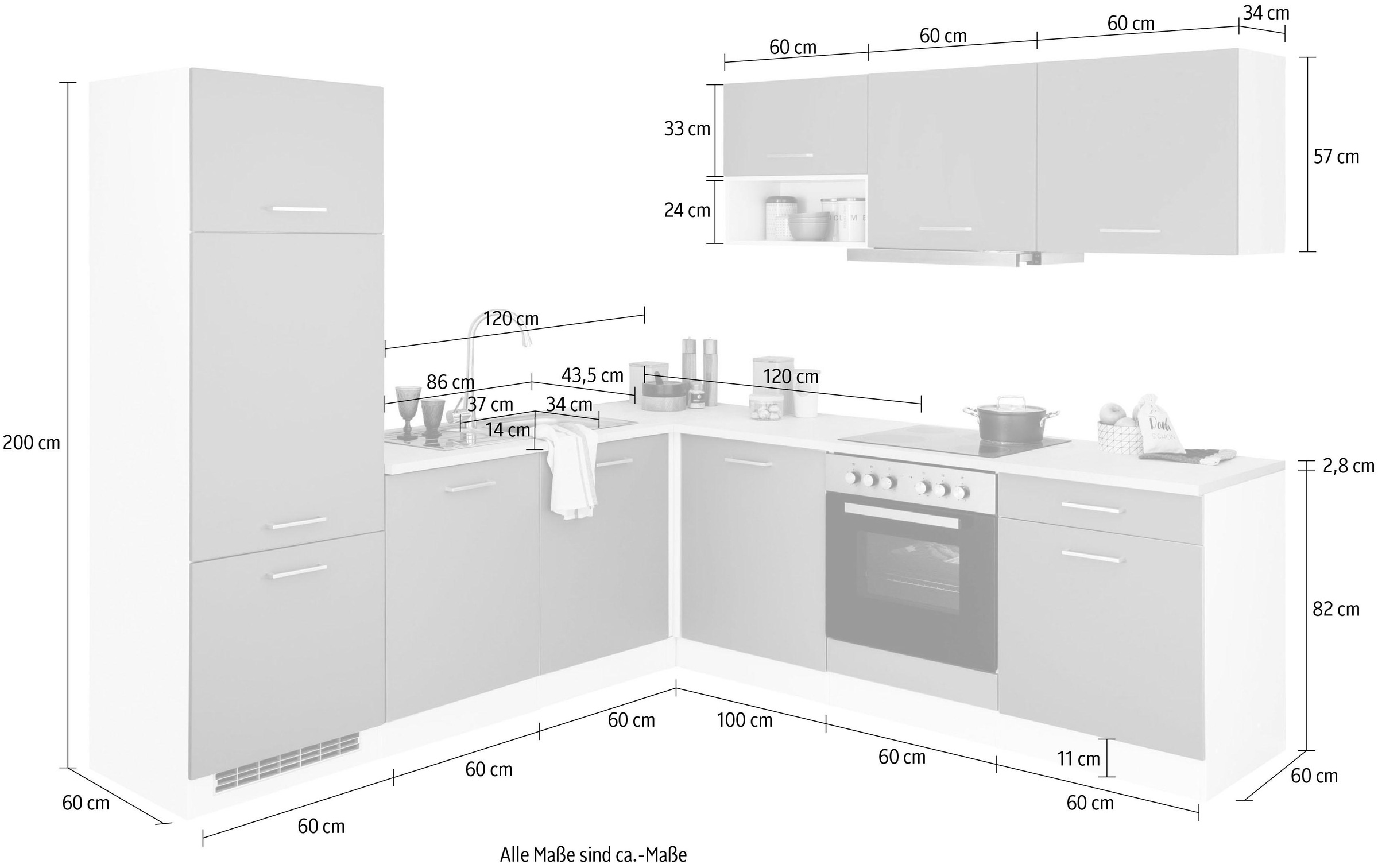 KOCHSTATION Winkelküche »KS-Visby«, mit E-Geräte, Winkel 240 x 240cm inkl. Kühlschrank u. Geschirrspüler