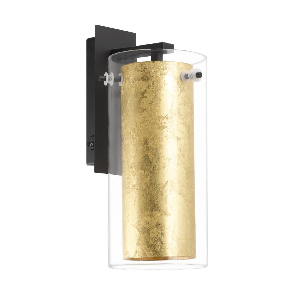 EGLO Wandleuchte »PINTO GOLD«, 1 flammig, Leuchtmittel E27 | ohne Leuchtmittel, Wandleuchte, Stahl, Schwarz, Glas: klar, gold, E27, inkl. Schalter