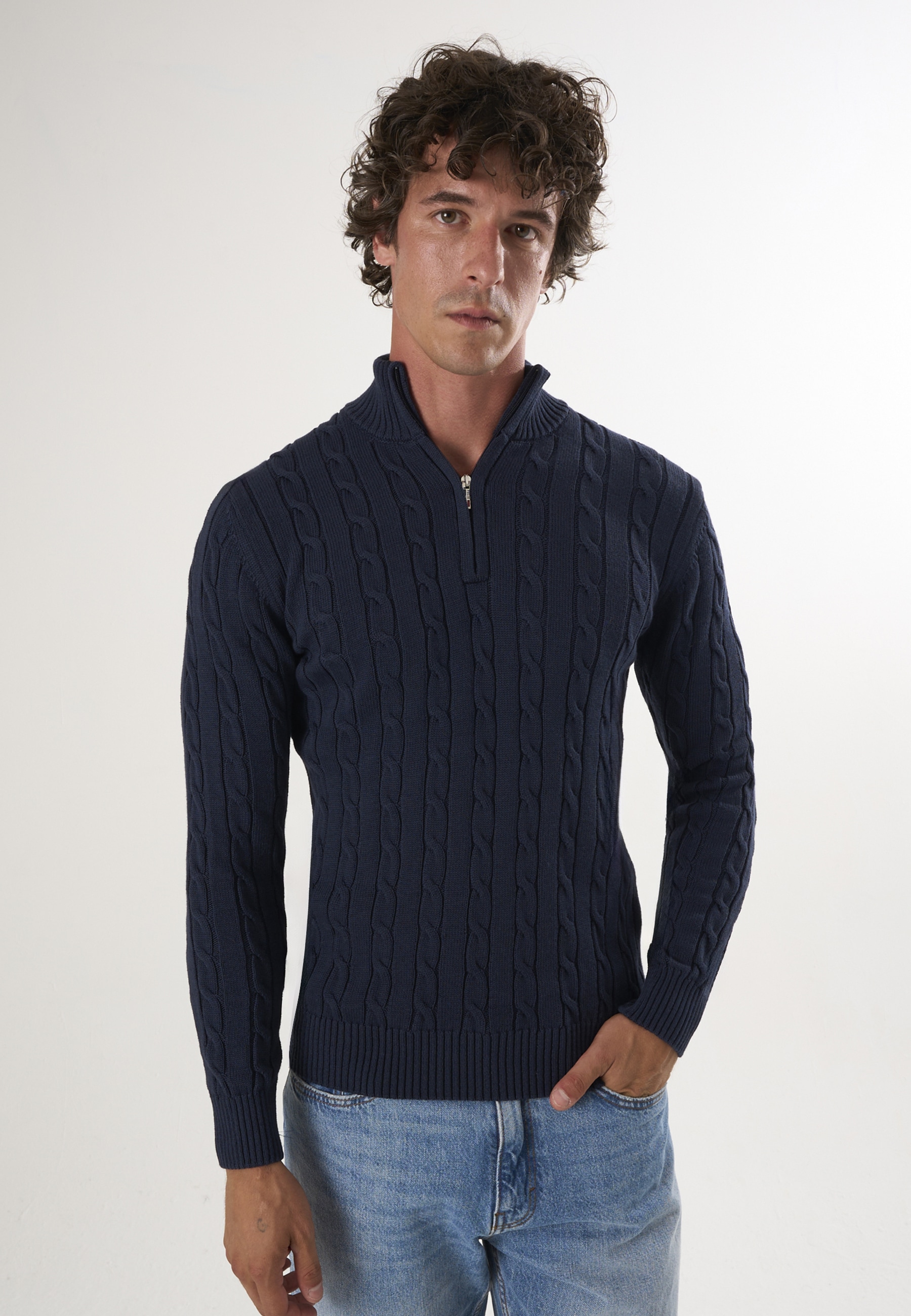 Felix Hardy "Kabelstrick-Pullover mit halbem Reißverschluss"