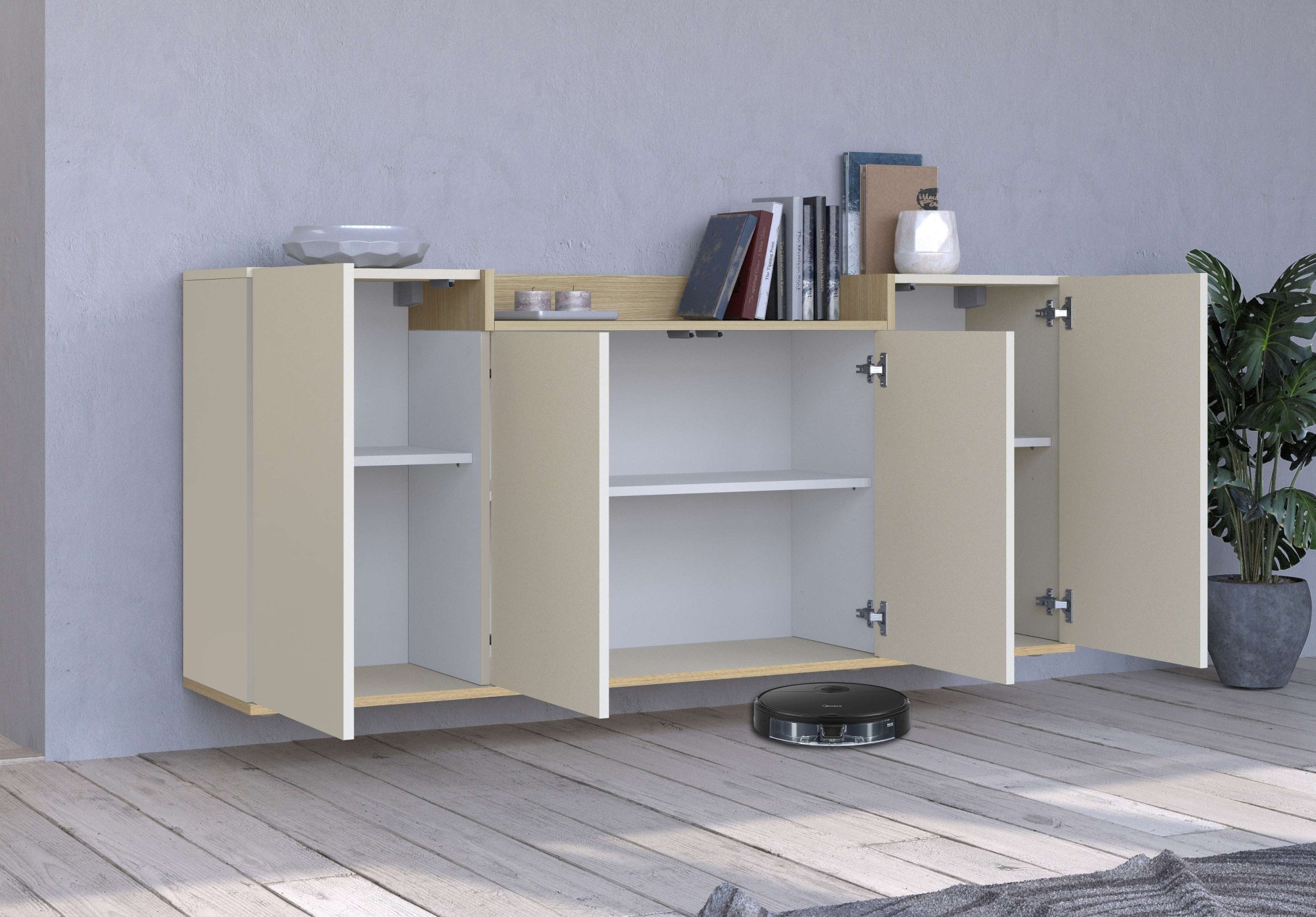 OTTO home Sideboard »BOLSENA, Kommode, Schrank,Lowboard mit 6 Fächer und offenes Ablagefach« 1 Stk. tlg. stehend/hängend montierbar, Made in Italy, B/T/H: 160 × 35 × 71,2 cm