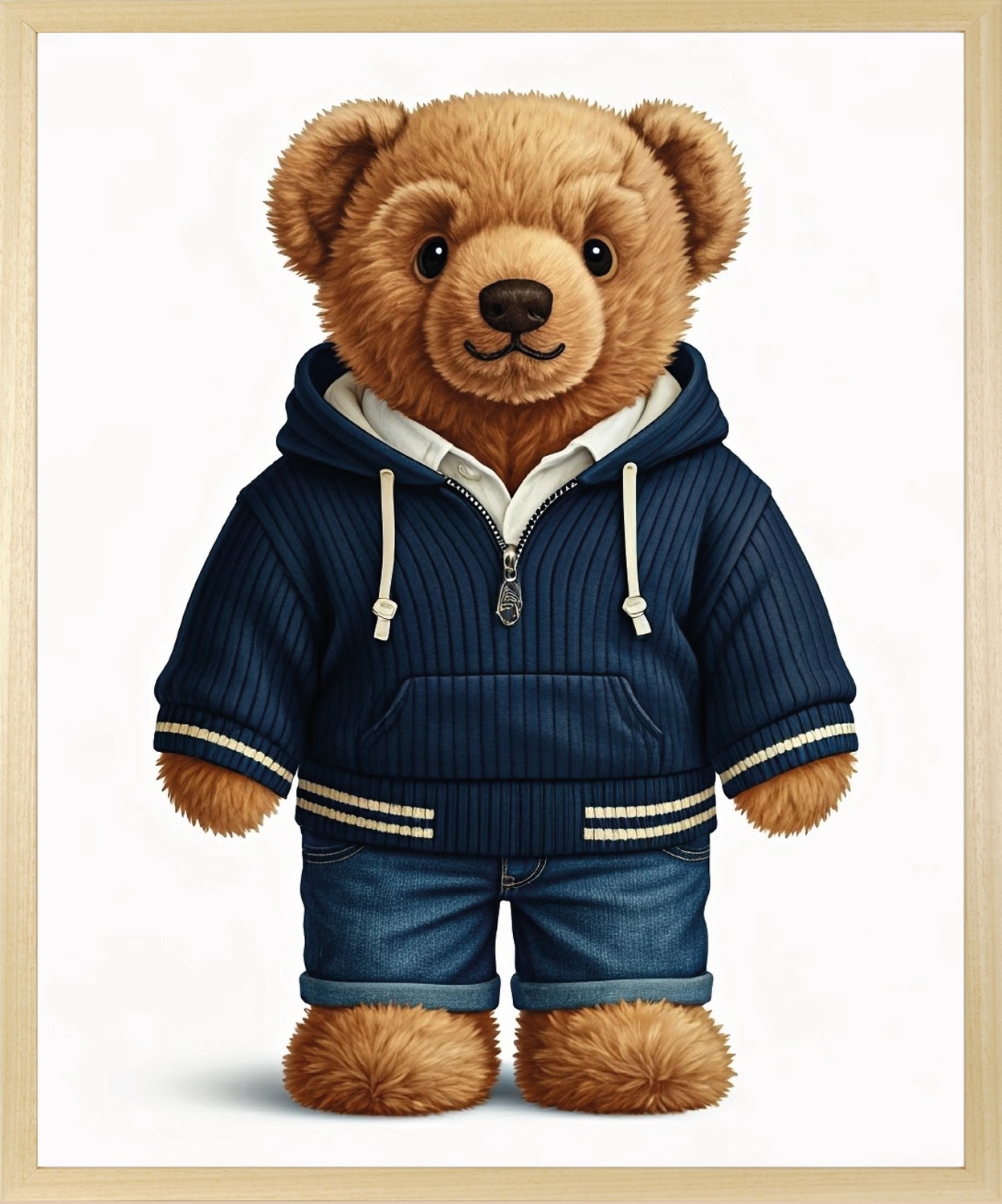 queence Bild mit Rahmen "Teddy Bär mit Jeans und Hoody" Bär  Bären  Fashion günstig online kaufen