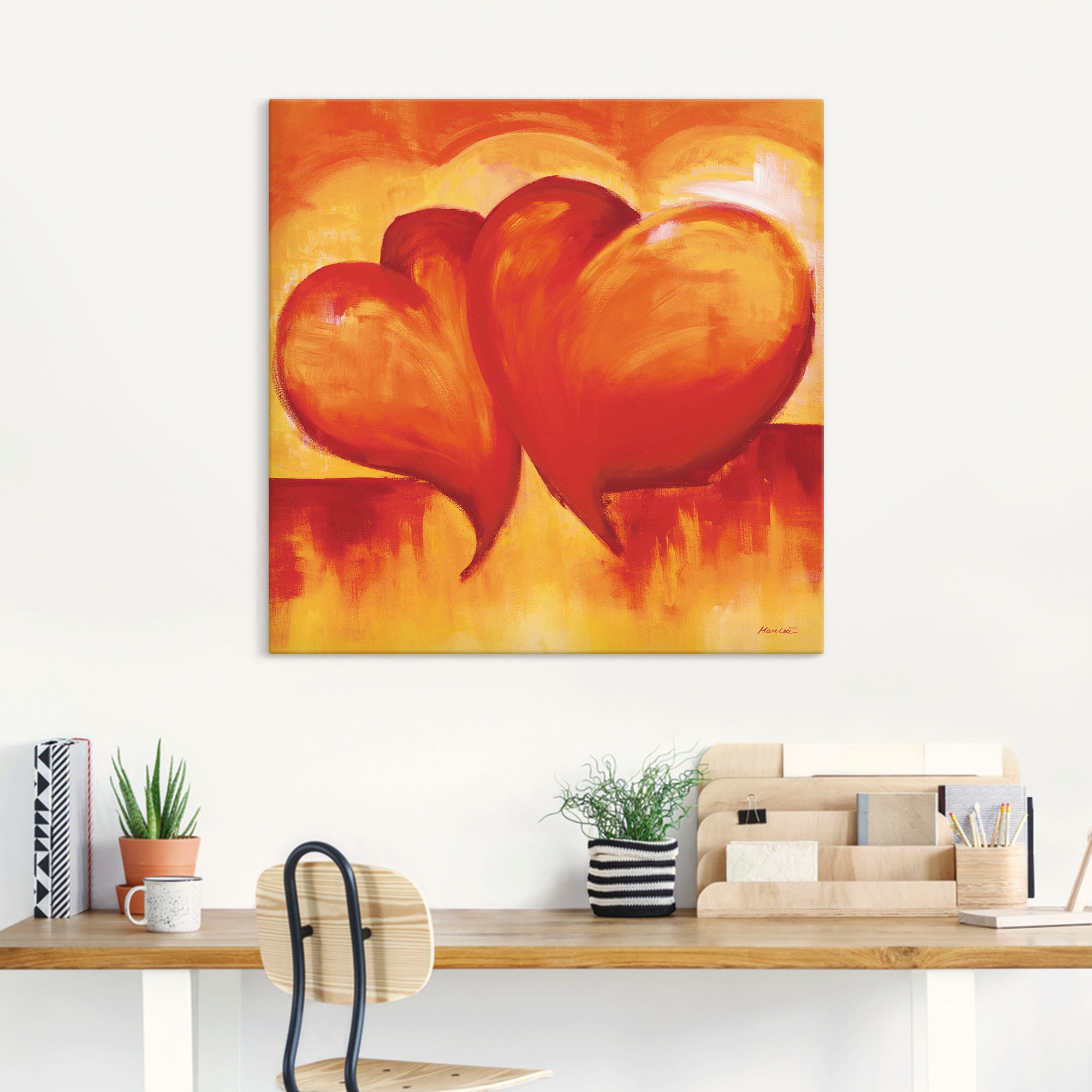 Artland Wandbild »Abstrakte Herzen - Orange«, Herzen, (1 St.), als Leinwandbild, Poster in verschied. Größen