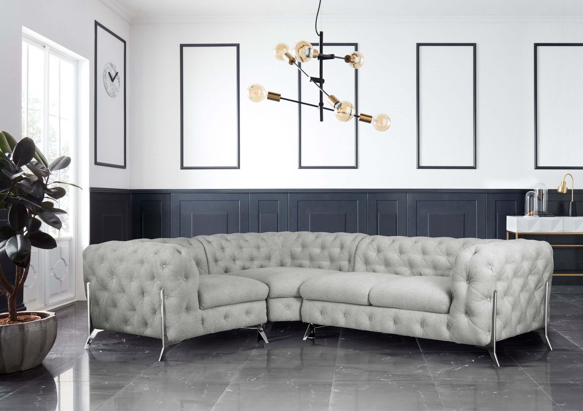 Leonique Chesterfield-Sofa »Amaury L-Form«, moderne Chersterfield-Optik, Breite 262 cm, Fußfarbe wählbar