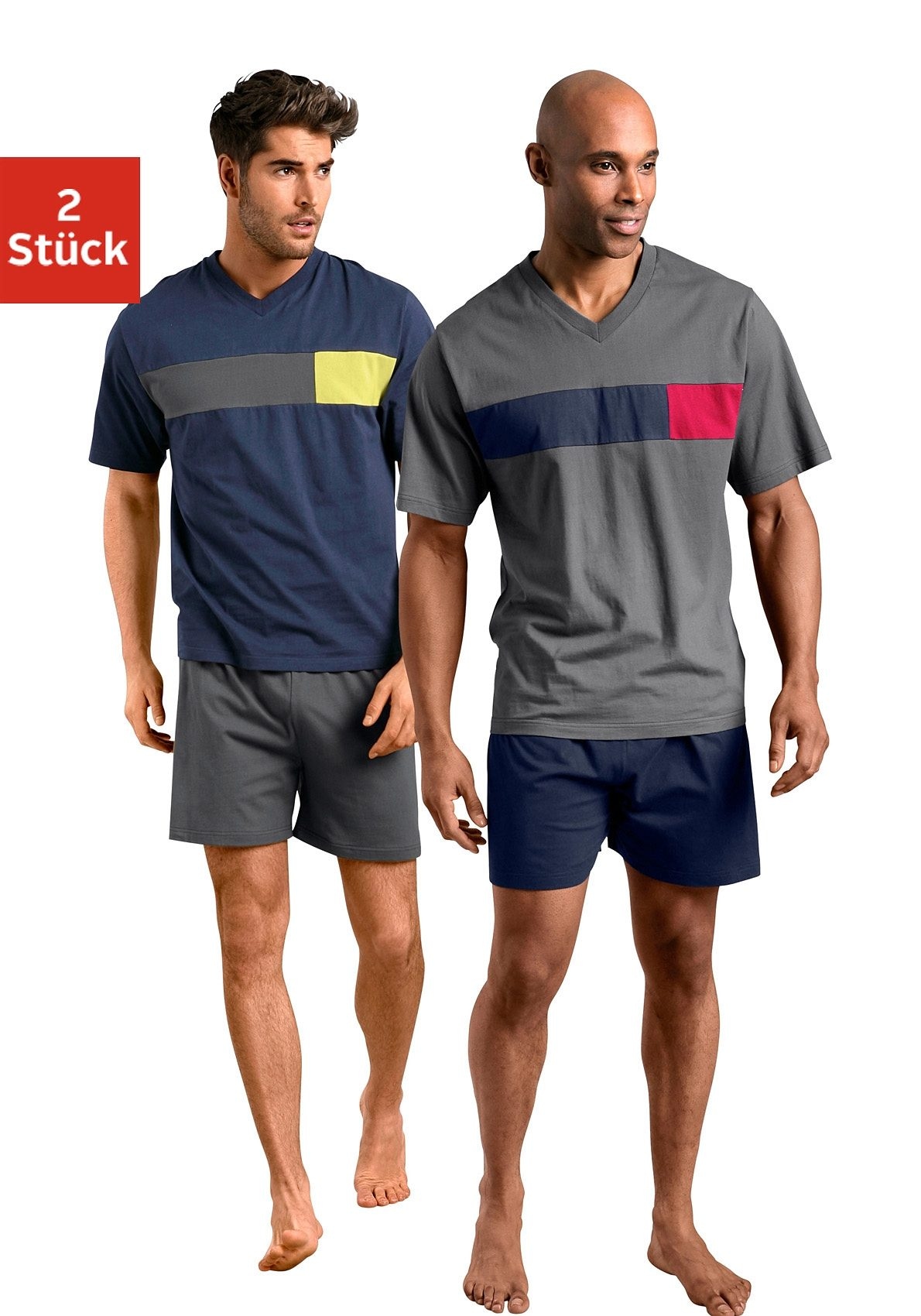 le jogger Pyjama Packung, 4 tlg. mit Colourblock-Einsätzen