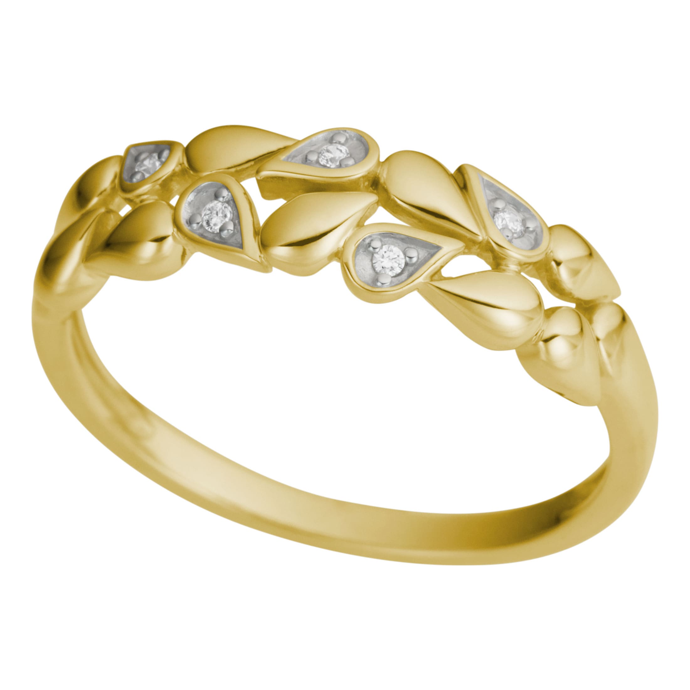 FIRETTI Damen Fingerring "Schmuck Geschenk Gold 375 Damenring Goldring Tropfen", 16, 0,03 P2 = erkennbare Einschlüsse, Diamanten Gelbgold 375, 1,7mm,