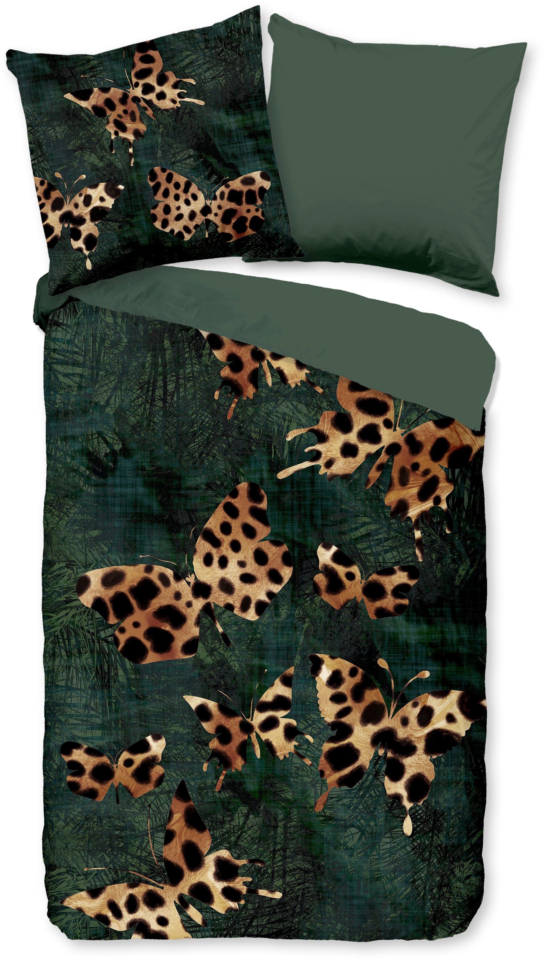 PURE luxury collection Wendebettwäsche »Lido« 2 Mikrofaser, Pflegeleicht, Reißverschluss, Wendeoptik, Leopard, Grün