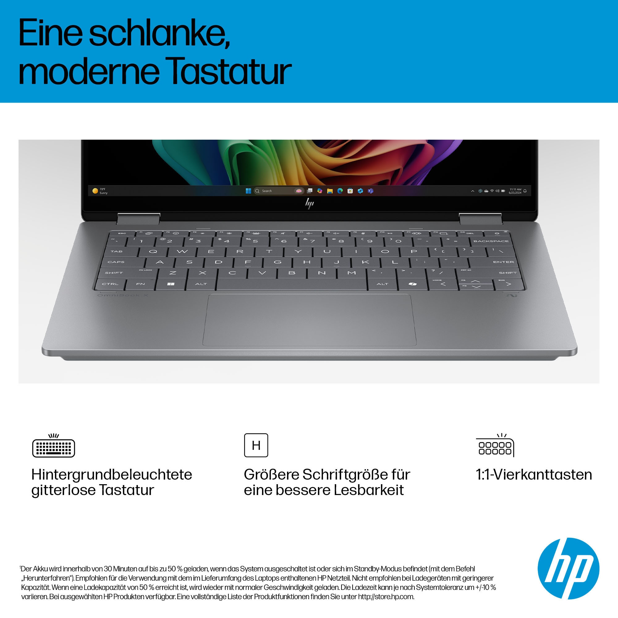 HP Convertible Notebook »OmniBook X Flip 14-fm0272ng« 35,6 cm / 14 ″ Intel Core Ultra 7 ARC 140V 512 GB SSD