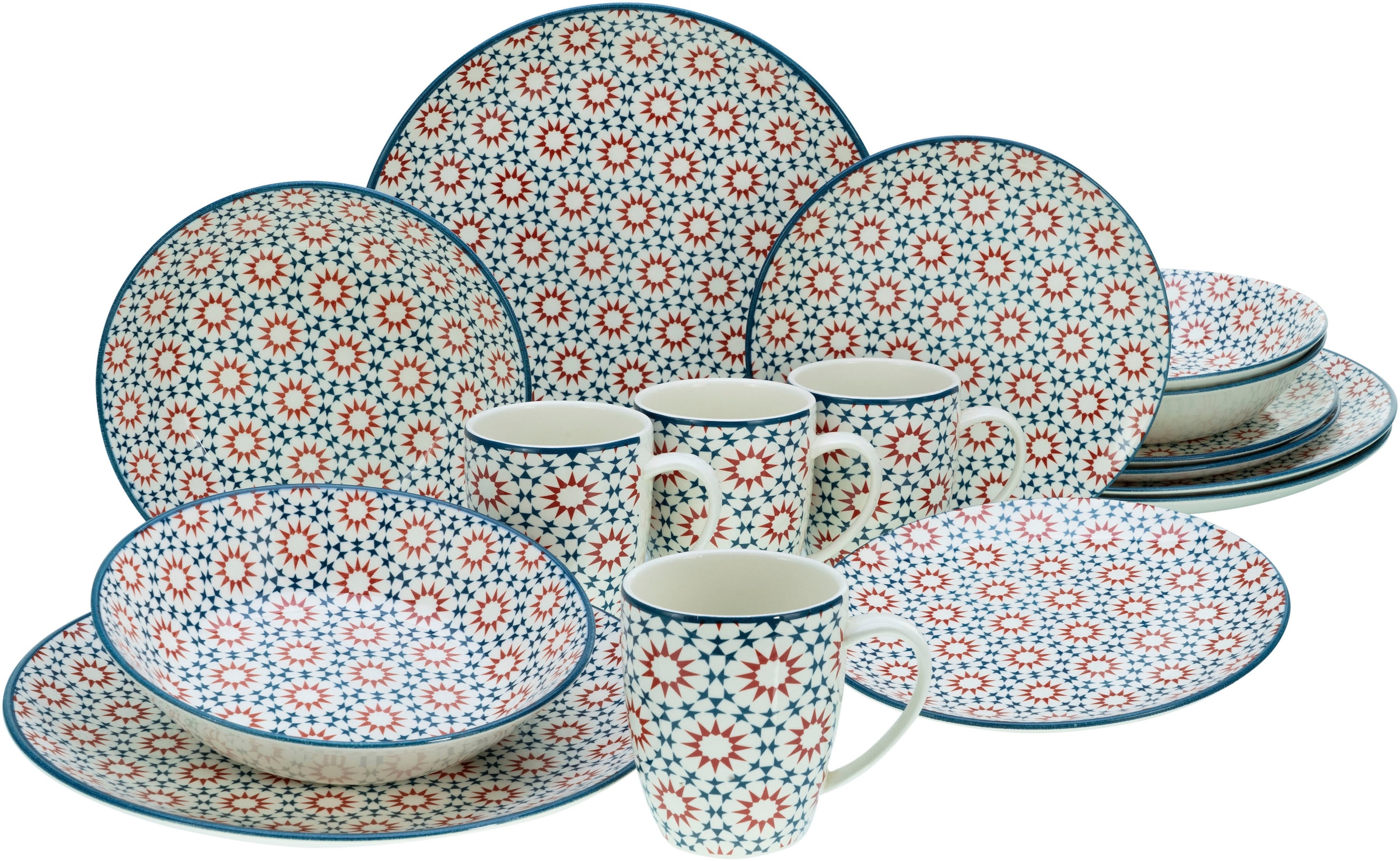 Kombiservice CREATABLE "Stella", bunt (mehrfarbig), 16 Stk., Steingut, Geschirr-Sets, Kombiservice, orientalisch mediterraner Stil