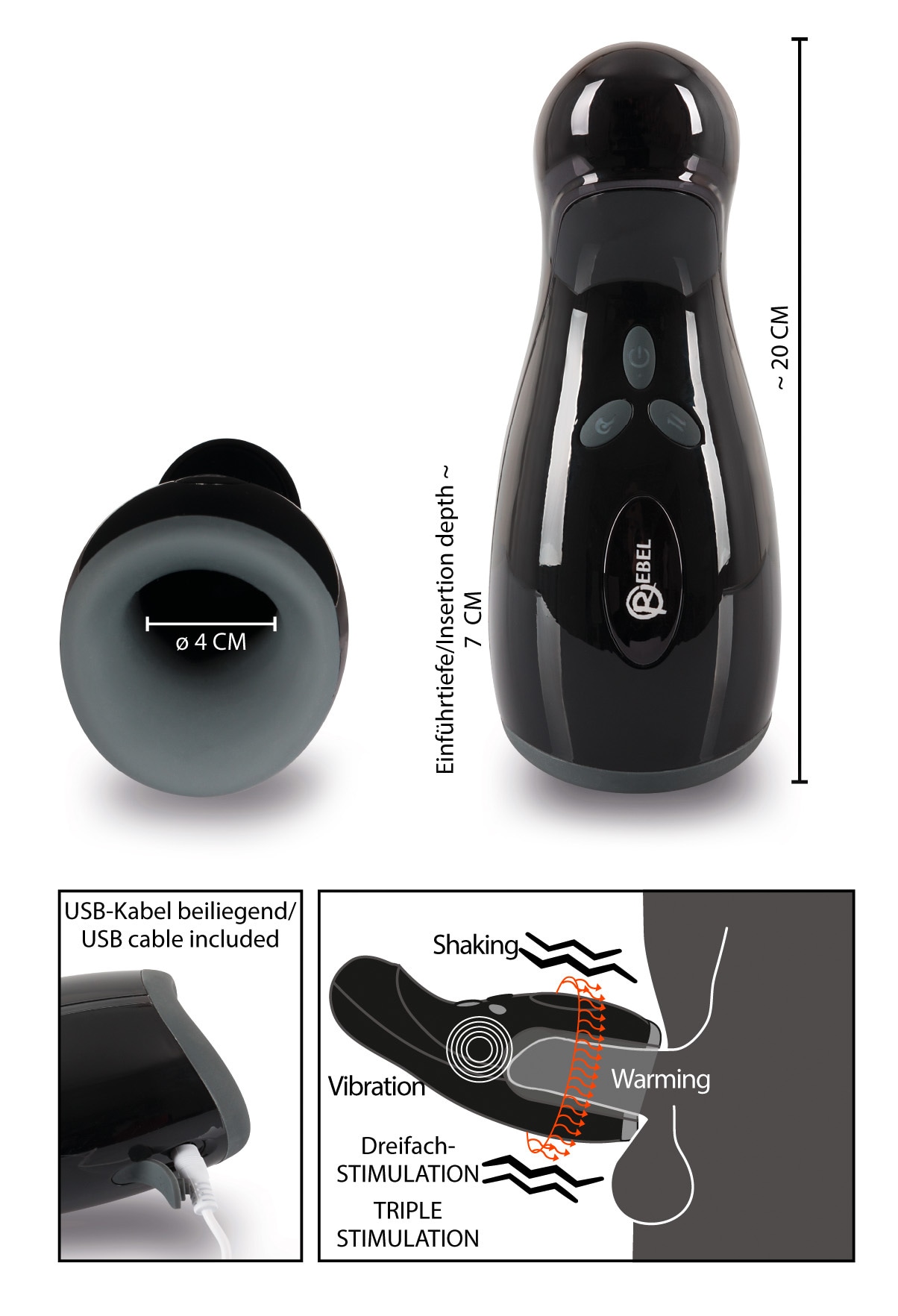 REBEL Masturbator »Masturbator mit Vibration und Heizfunktion Rebel Masturbator«