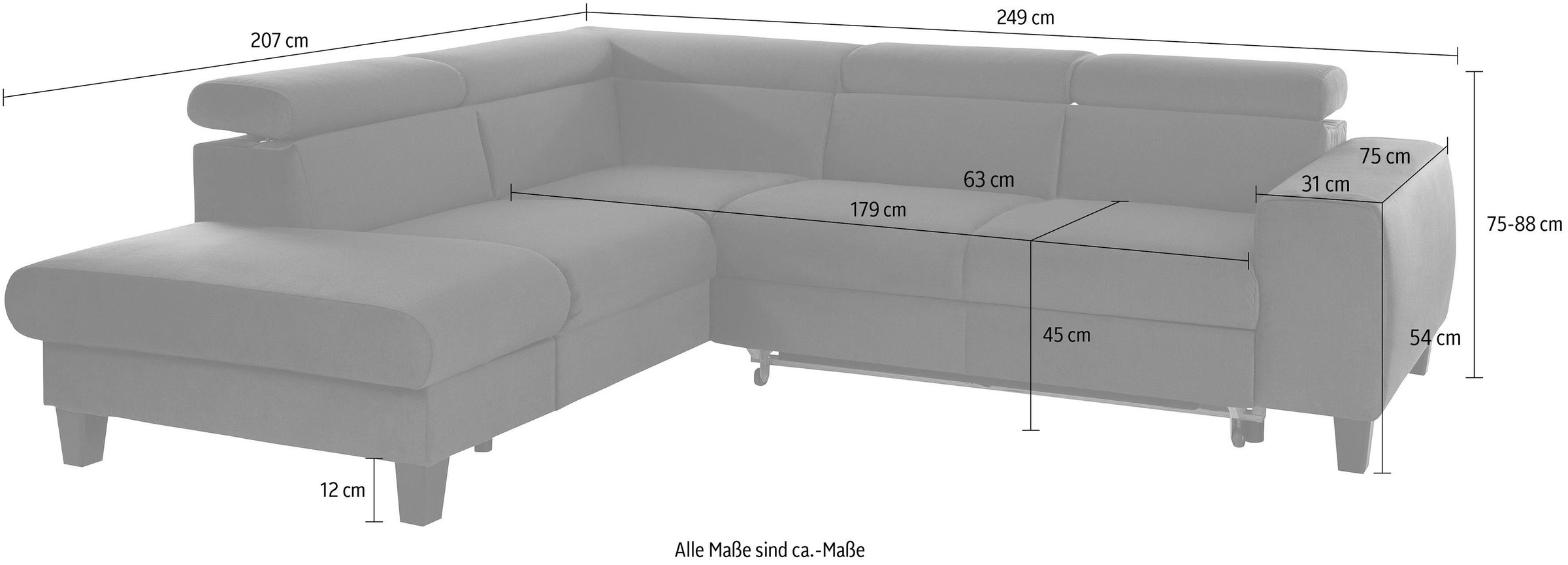 COTTA Polstergarnitur »Morven«, (Set), Set: bestehend aus Ecksofa und Hocker, Kopfteilverstellung