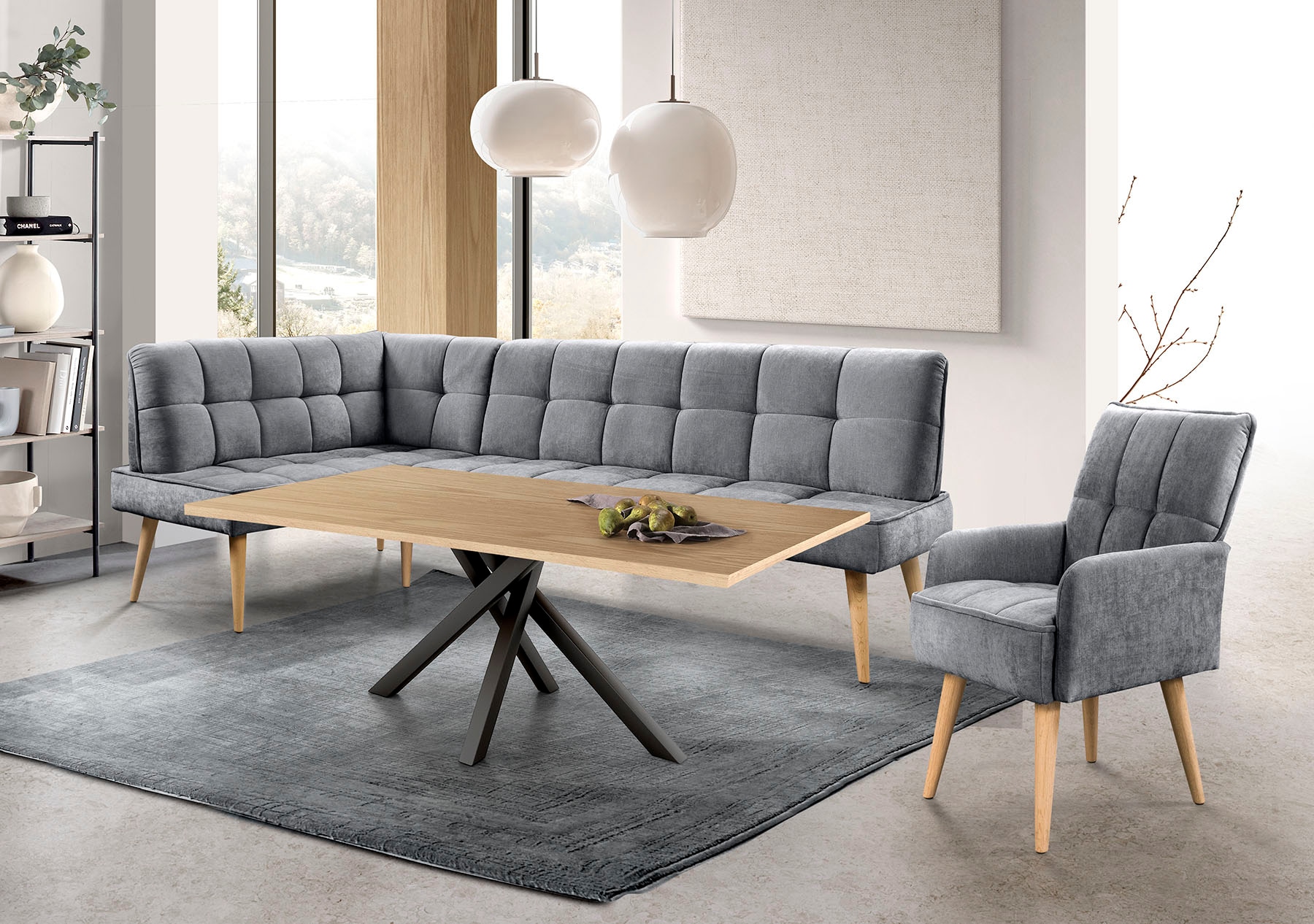 exxpo - sofa fashion Eckbank "Latte" moderne Sitz- und Rückensteppung, bequem und elegant, hoher Holzfuß