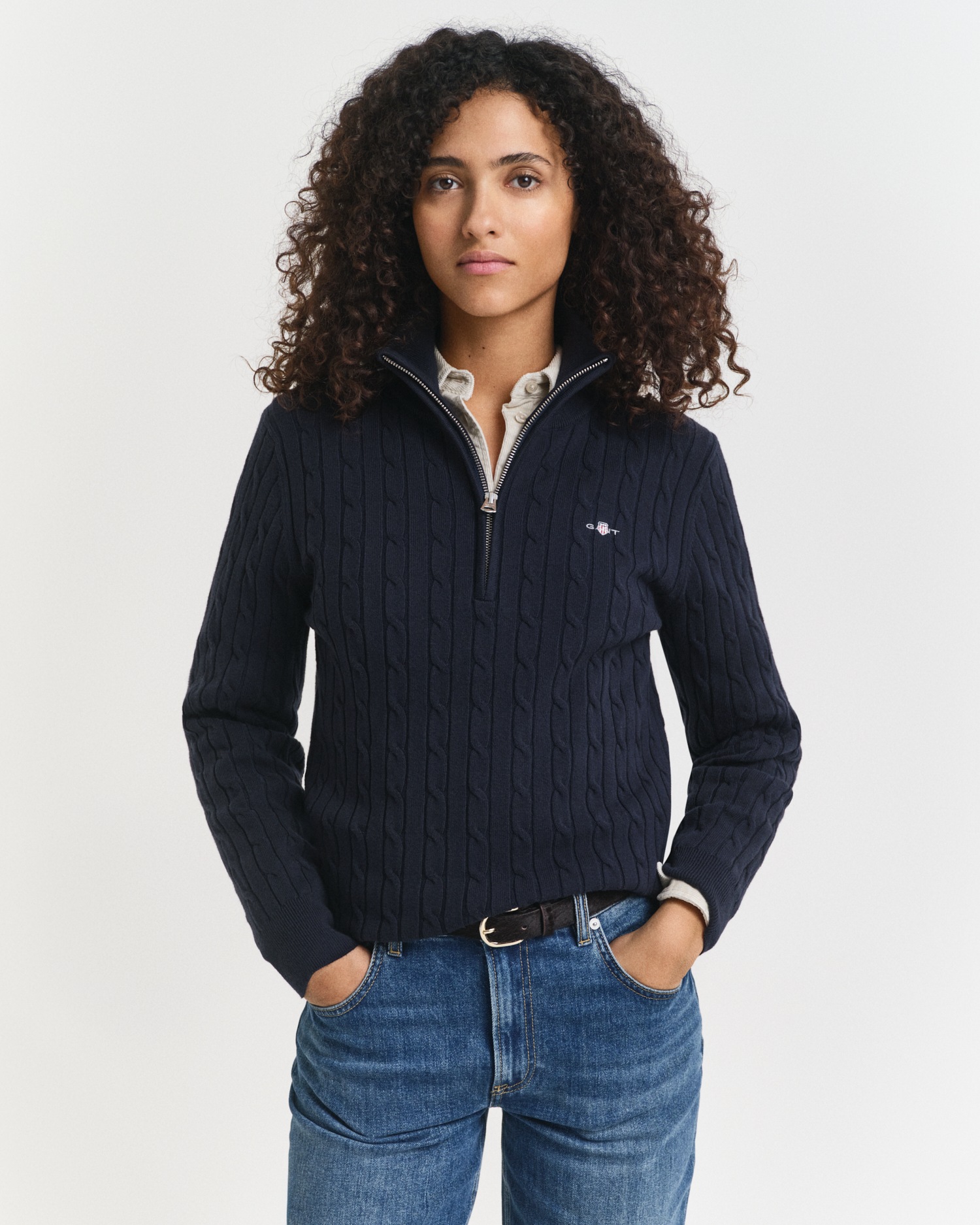 Gant Strickpullover "STRETCH COTTON CABLE HALF-ZIP", Mit Rundhalsausschnitt günstig online kaufen