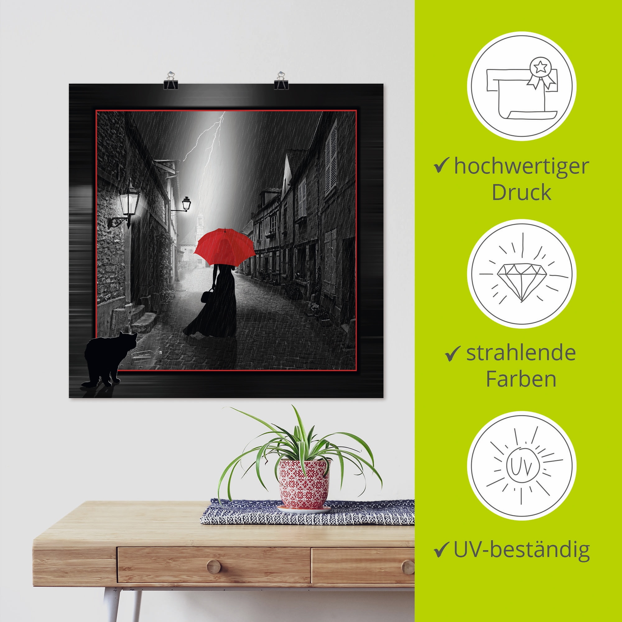 Artland Wandbild »Die Frau mit dem roten Schirm 2«, Frau, (1 St.), als Leinwandbild, Poster, Wandaufkleber in verschied. Größen