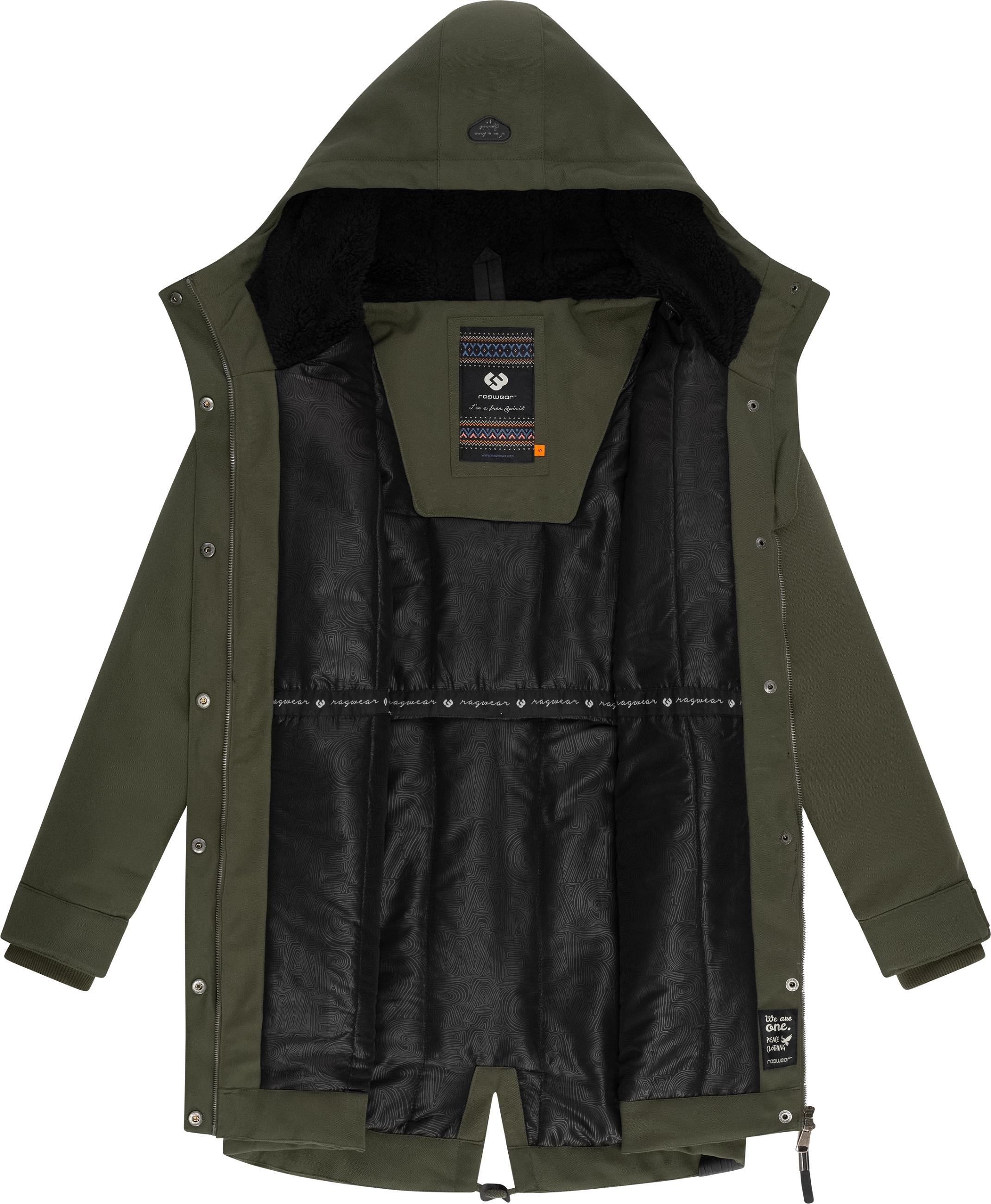 Kurzmantel RAGWEAR "Canny Canvas", Damen, Gr. XS (34), grün (olivgrün), Obermaterial: 100% Polyester; Innenfutter: 100% Polyester; Wattierung: 100% Polyester, figurumspielend ca. Mitte Oberschenkel, hoch geschlossener Ausschnitt, verstellbar Rippstrickbün 3