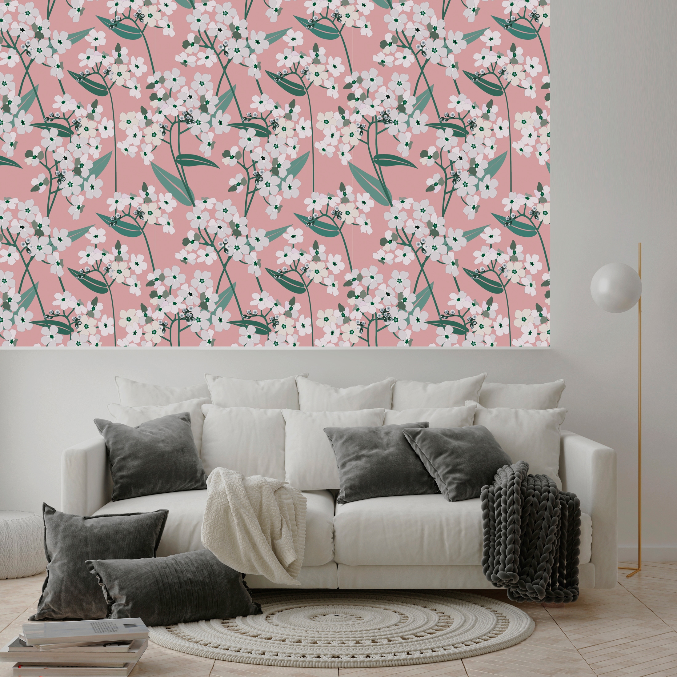 queence Vinyltapete »Nisa« Motiv | bedruckt | botanisch | floral | gemustert | natürlich glatt 90x250cm, selbstklebend, kinderleichte Anbringung, , Sticker