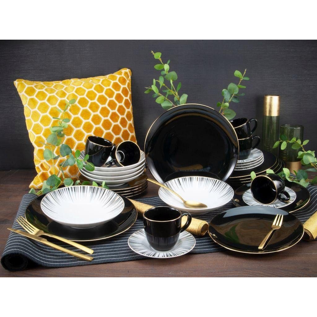 CreaTable Kaffeeservice »Geschirr-Set Enjoy Black Style«, (Set, 18 tlg., Kaffeegeschirr für 6 Personen)