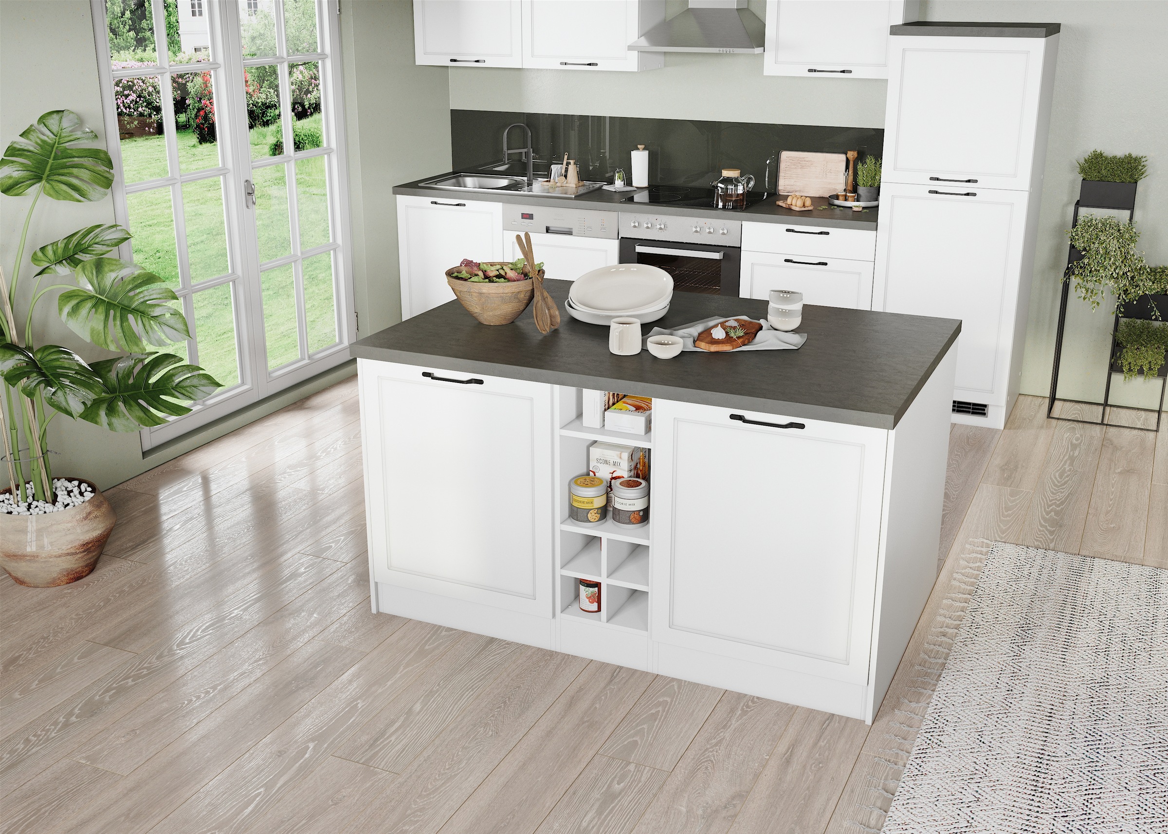 KOCHSTATION Kücheninsel »KS-Lani, Breite 153 cm, mit Flaschenregal«, MDF-Fronten, Arbeitsplatte 38mm stark