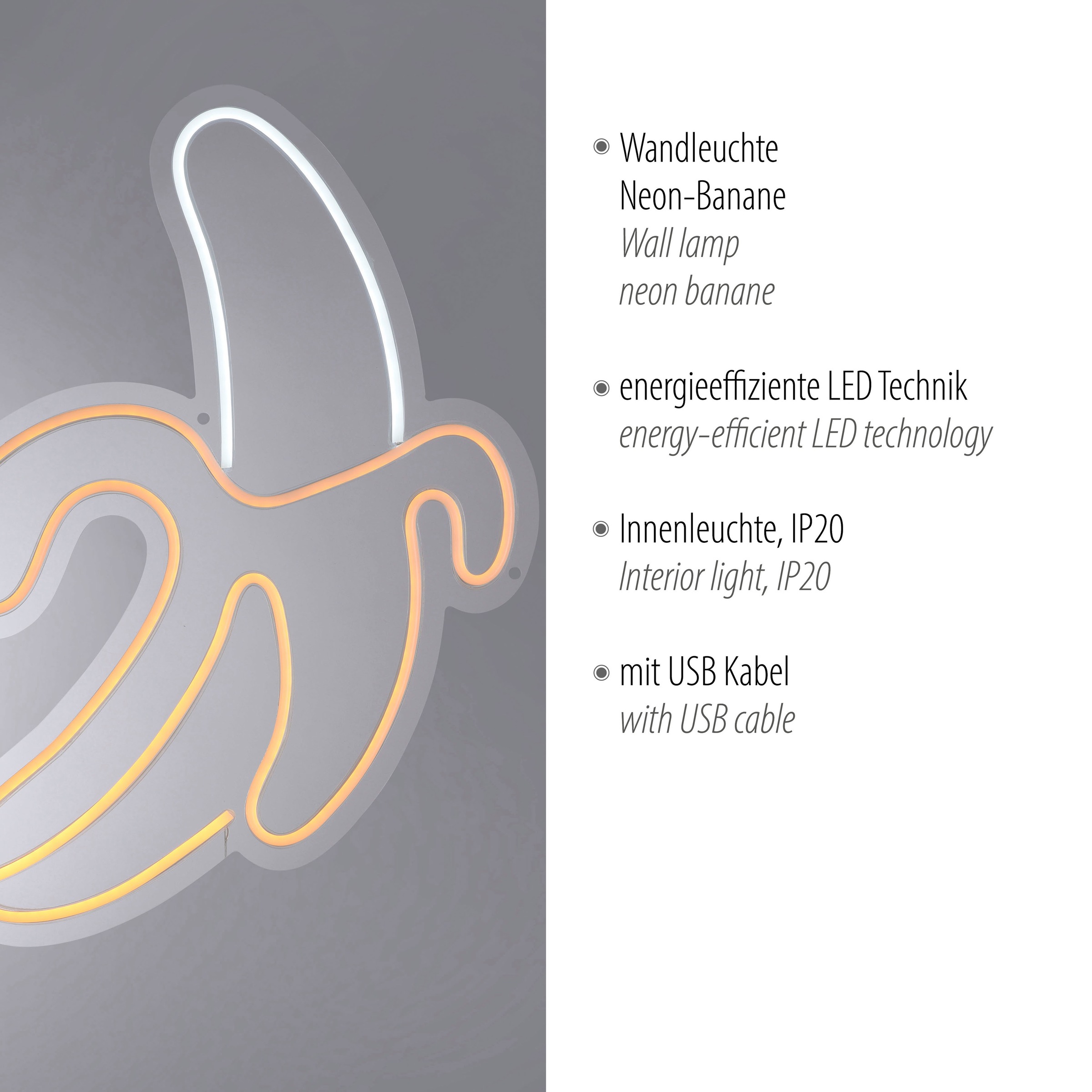 JUST LIGHT LED Wandleuchte »NEON-BANAN«, 1 flammig, Leuchtmittel LED-Board | LED fest integriert