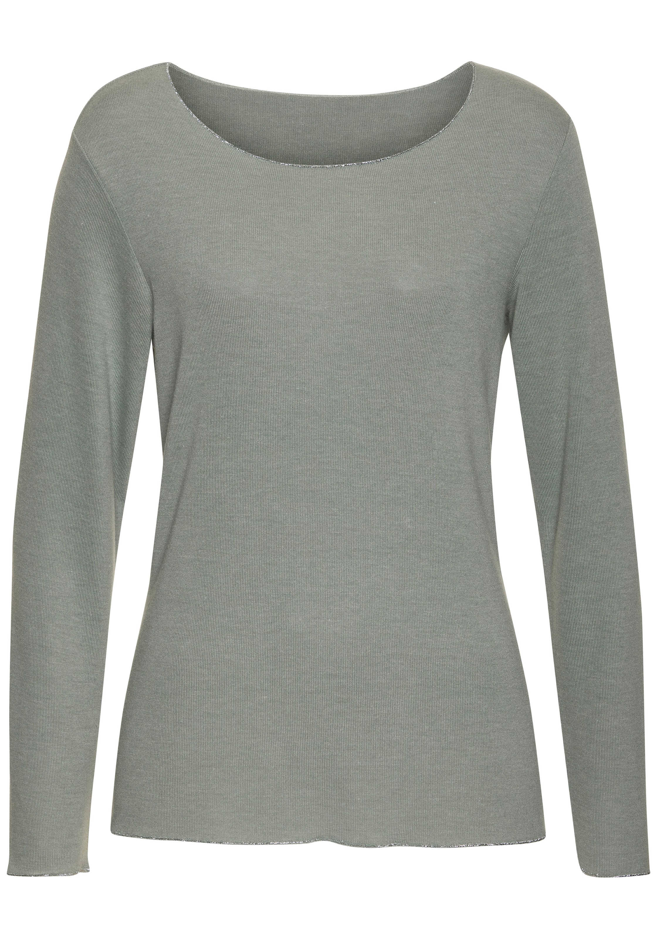 LASCANA Langarmshirt »mit feiner Glitzereinfassung«, aus weichem Viskose-Feinstrick