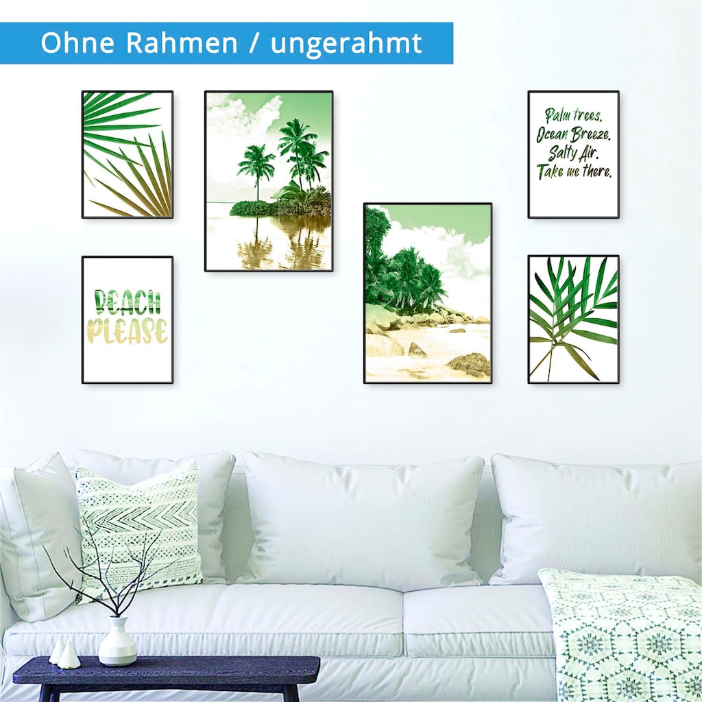 Artland Poster »Palmen, Strand & Meer«, Bäume, (6 St.)