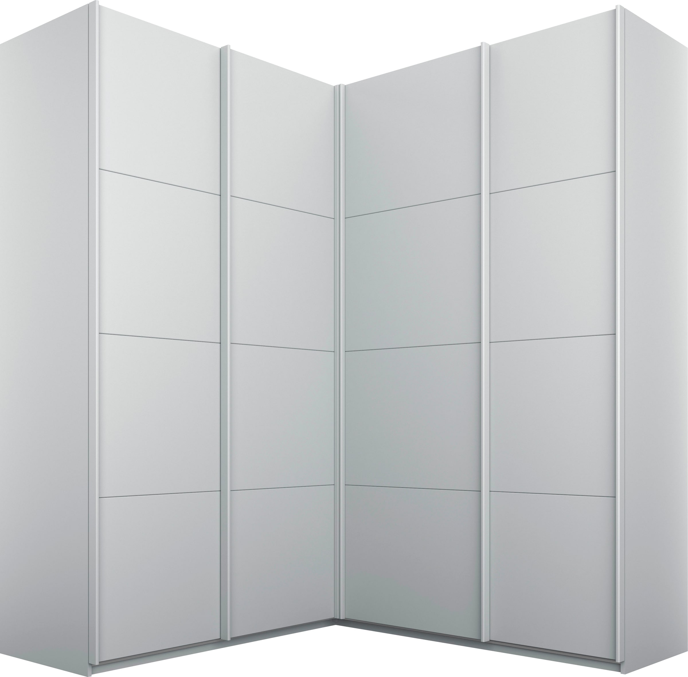 rauch Schwebetürenschrank "Schrank Garderobe Eckkleiderschrank QUADRA Front in Dekor/Hochglanz" Maß 181x187 cm, Höhen 210/229 cm, inkl. Soft-Close-Funktion, extra großer Eckschrank inkl. Schubladeneinsatz MADE IN GERMANY