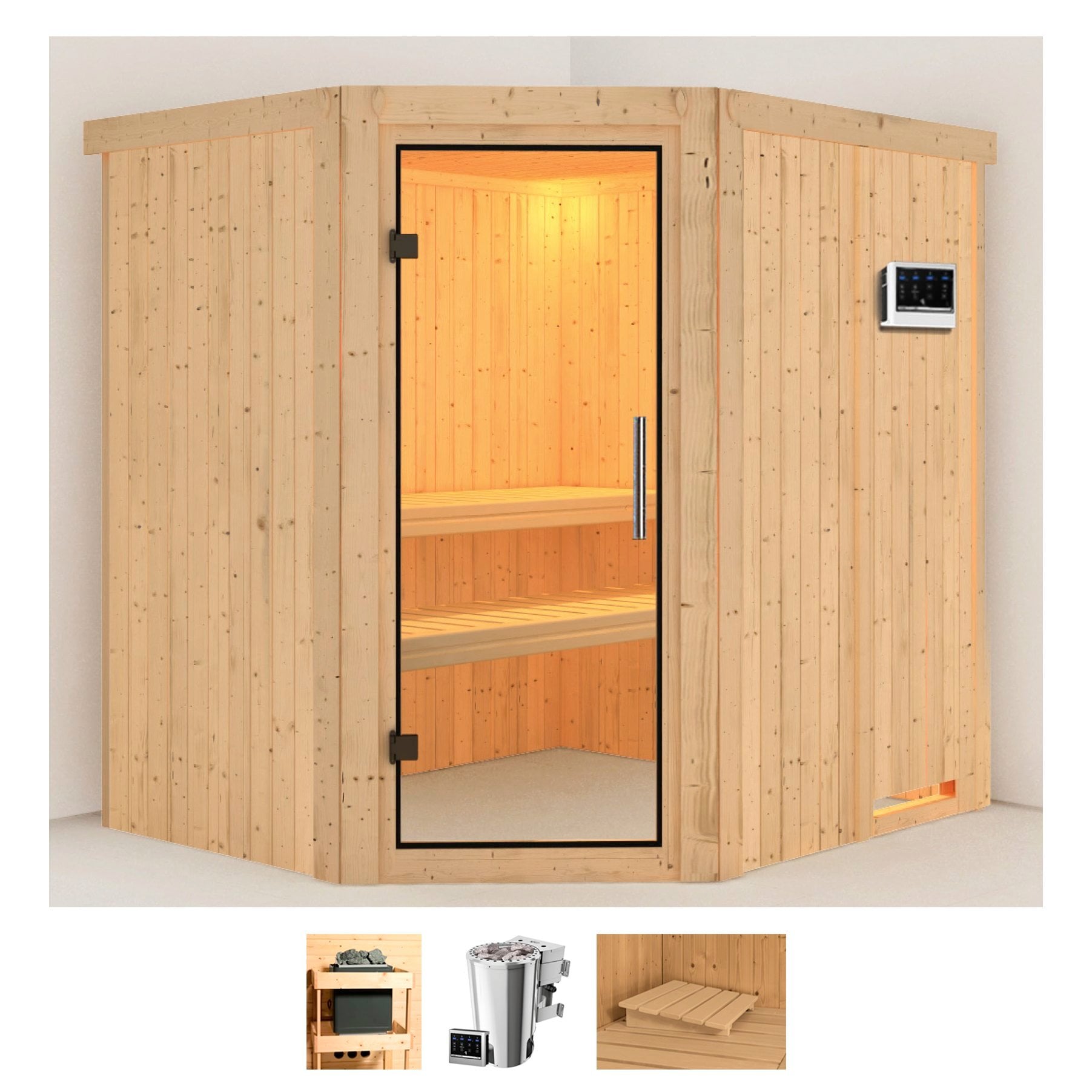 Karibu Sauna "Laila" Set, Ofen 3,6 kW Bio-Ofen externe Strg. easy