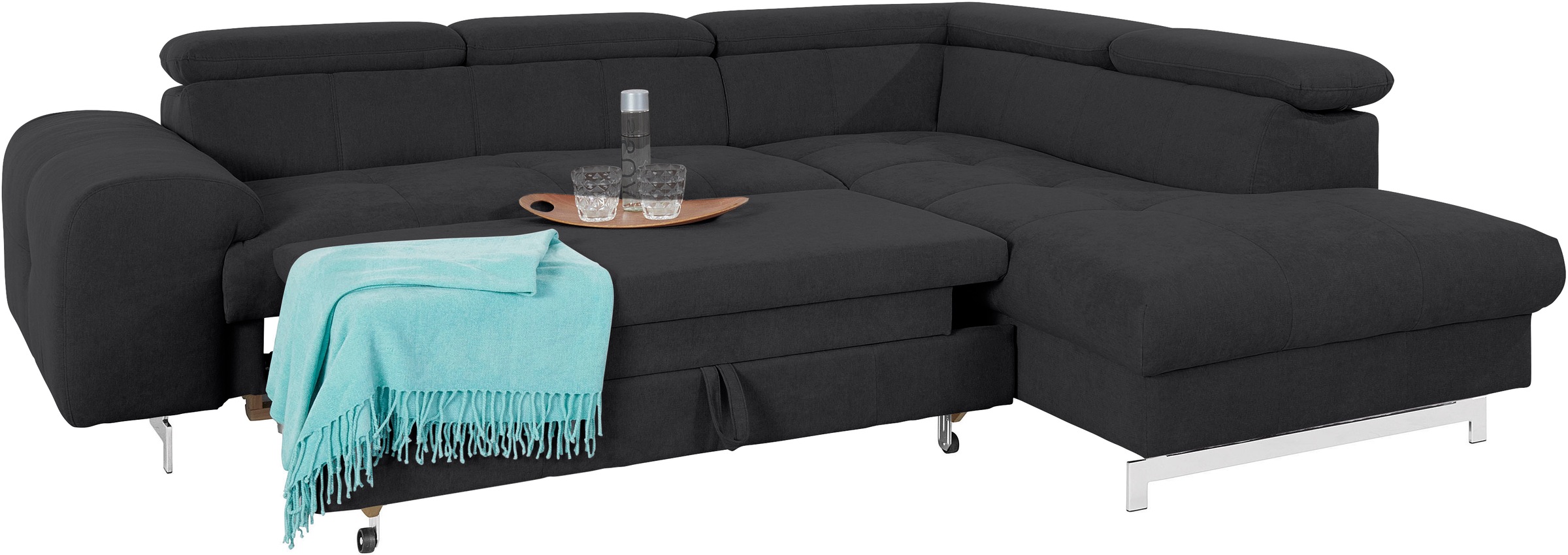 COTTA Ecksofa »Chef L-Form«, mit Kopfteilverstellung, edle Metallkufen, wahlweise mit Bettfunktion