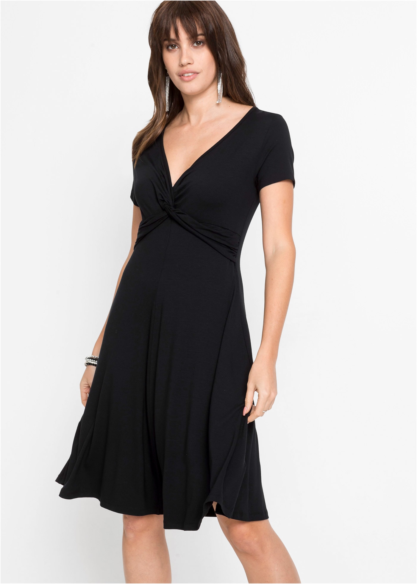 Jerseykleid BONPRIX, Damen, Gr. 40/42 (M), N-Gr, schwarz, Obermaterial: 95% Viskose, 5% Elasthan, ausgestellt, Kleider Jerseykleid, für warme Tage, aus Viskose und Elasthan, ausgestellte Passform