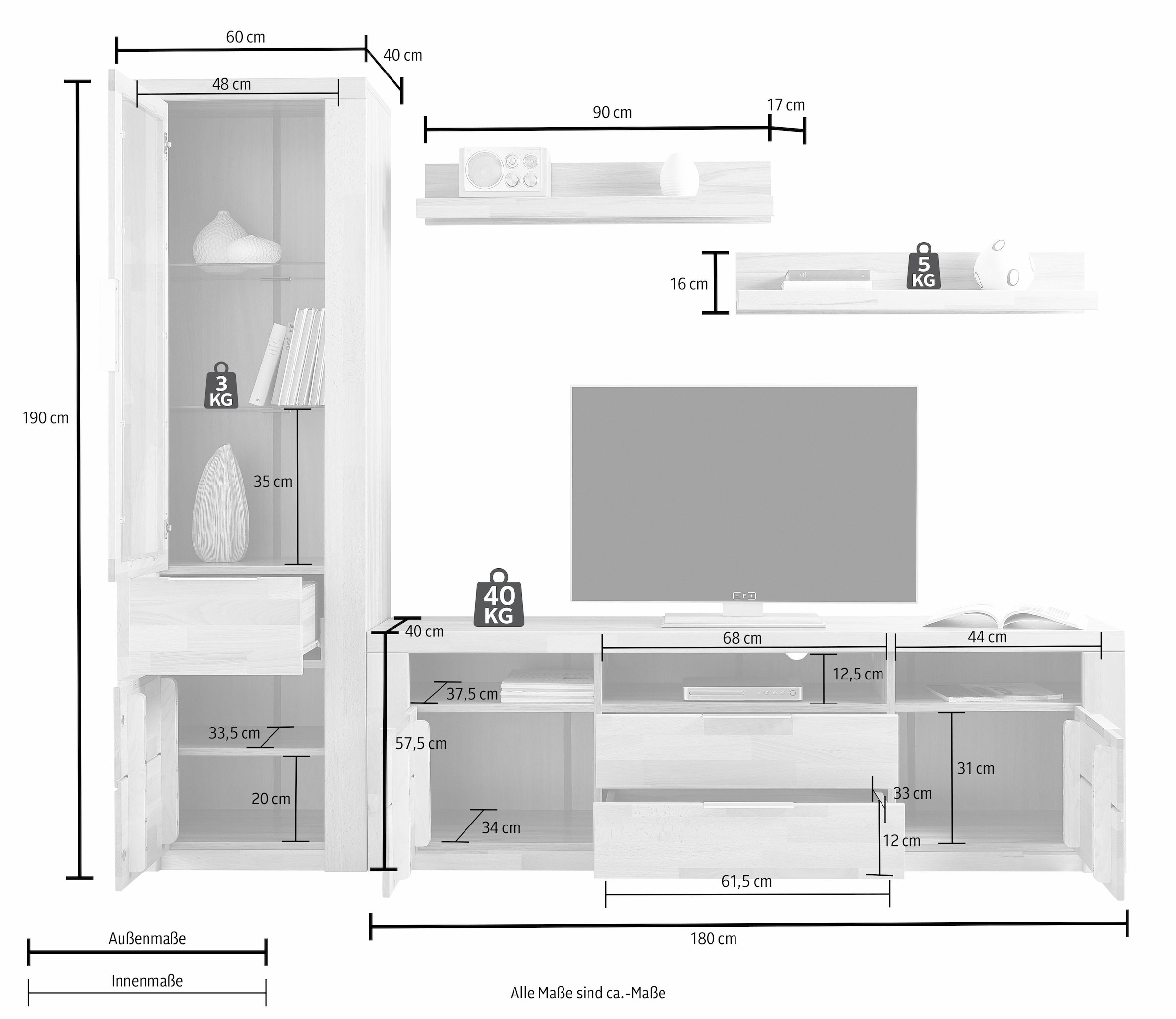 Home affaire Wohnwand »ZARA«, (Set, 4 St.), teilmassives Holz