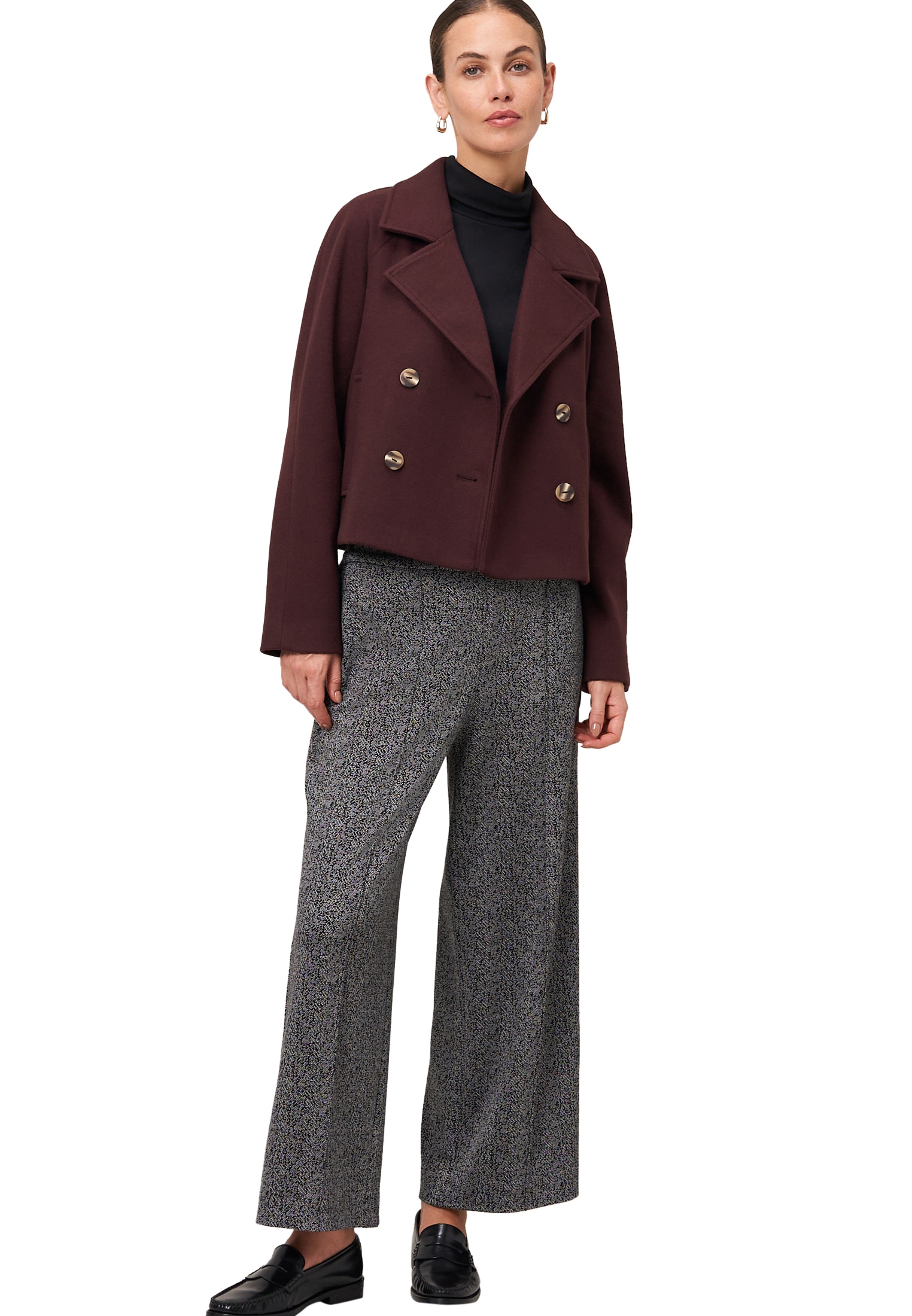 Zero Stoffhose »zero Damen Jacquard-Hose weites Bein 26 Inch«, Plain/ohne Details