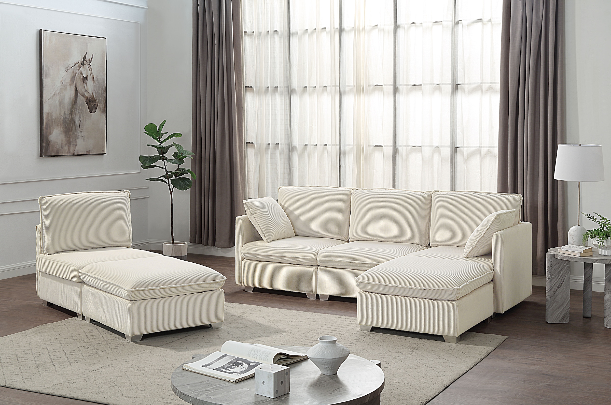ATLANTIC home collection Wohnlandschaft, modularer 4-Sitzer mit 2 Hockern, günstig online kaufen