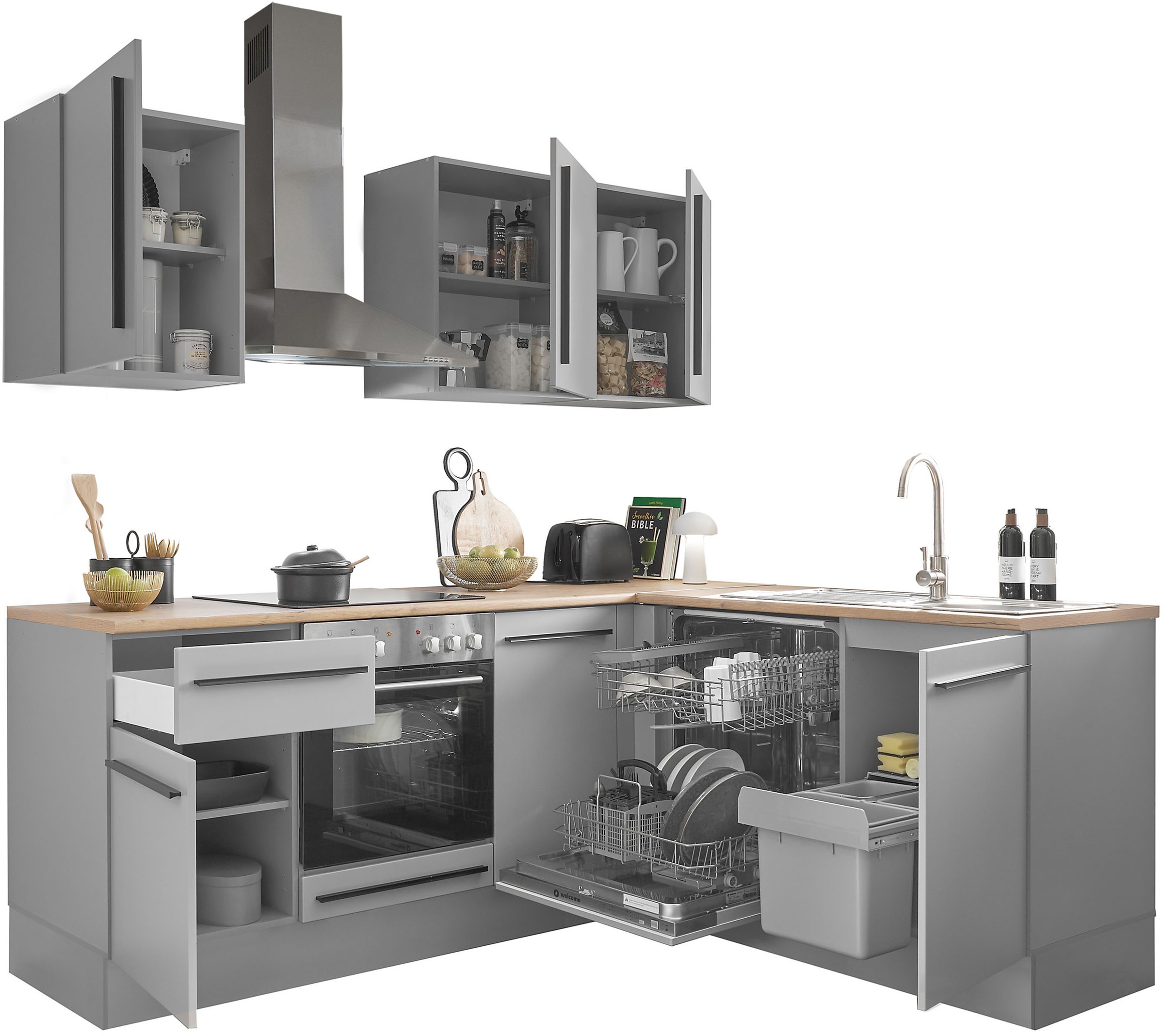 BASIC by Balculina Winkelküche »Denver, Küche BxHxT 220/115 x 211 x 60«, Breite 220 cm, wahlweise mit E-Geräten und Induktion