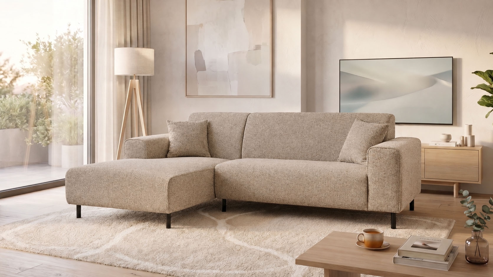 OTTO home Ecksofa "ARROS L-Form mit Wellenunterfederung, Maße B/T/H: 235/163/81 cm" incl. Zierkissen, mit Recamiere rechts/links bestellbar, auch in Cord