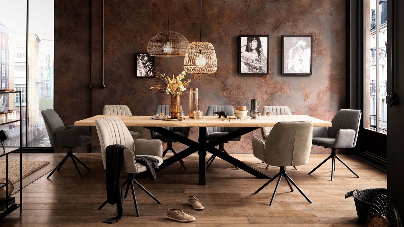 Home affaire Esstisch "Tristan" Massivholz Wildeiche mit echter Baumkante günstig online kaufen