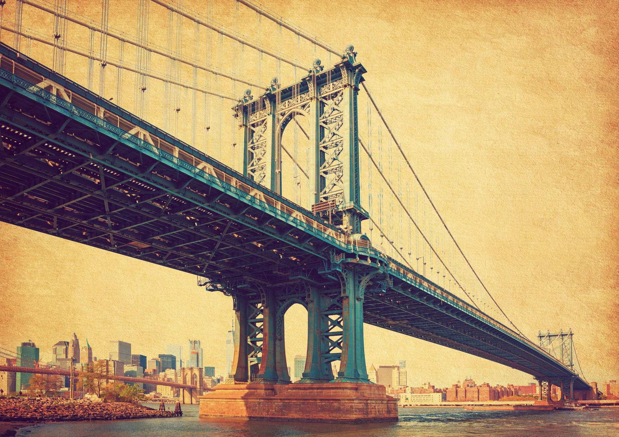 Papermoon Fototapete »BROOKLYN BRIDGE-RETRO NEW YORK MANHATTAN BRÜCKE VINTAGE«