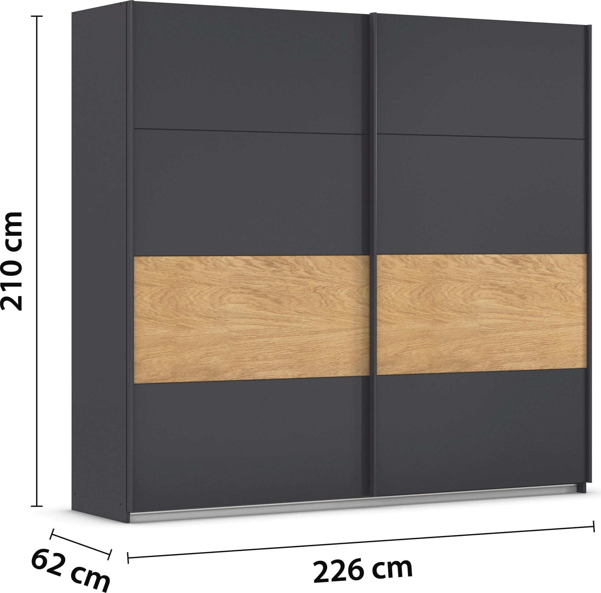 rauch Schwebetürenschrank »Kleiderschrank Schrank Garderobe Schlafzimmerschrank MALVA«, Bauchbinde abgesetzt in gebürstetem Eiche Furnier MADE IN GERMANY