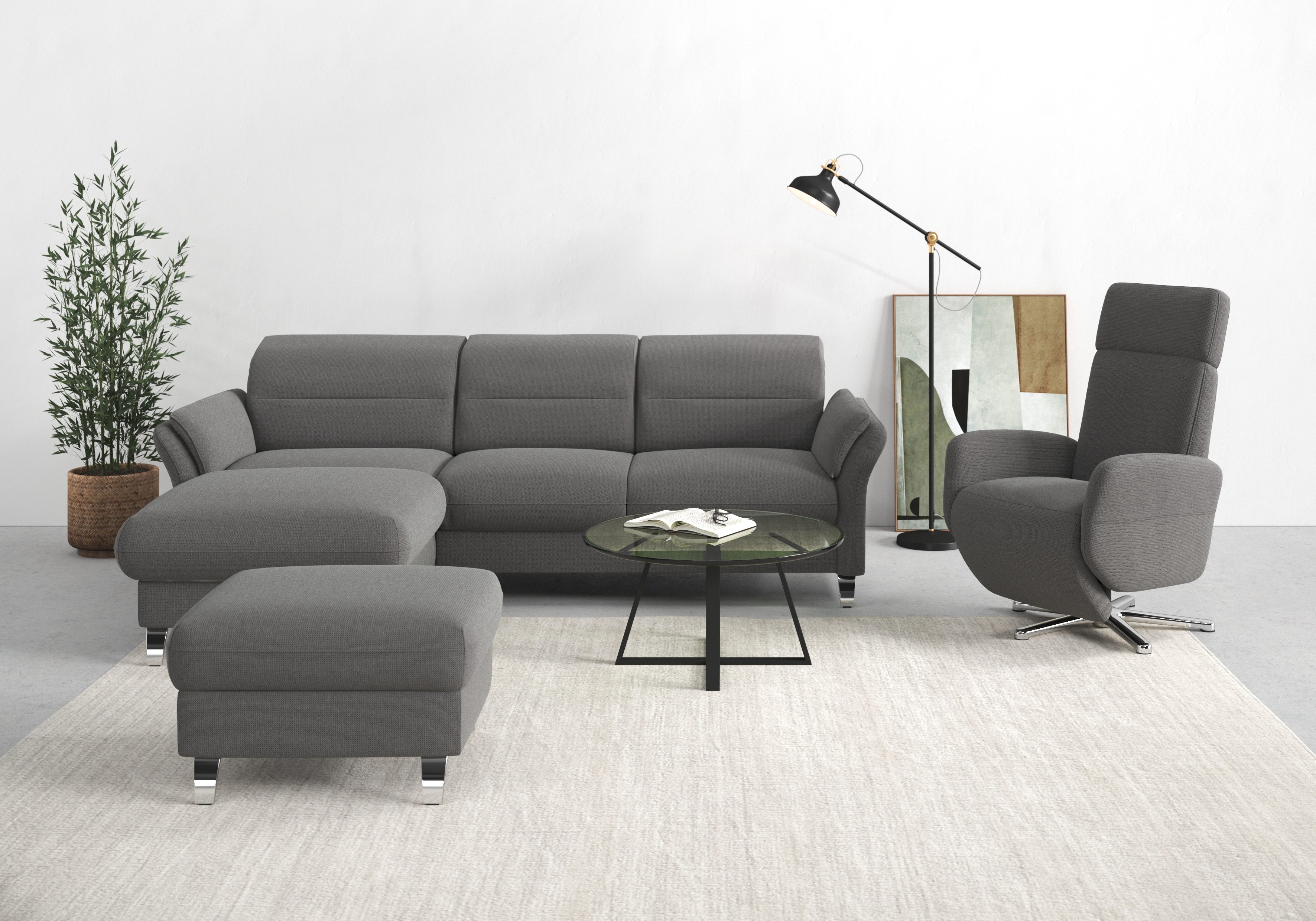sit&more Ecksofa "Grenoble L-Form mit Federkern" wahlweise mit Schlaffunktion, Bettkasten, Arm- und Kopfteilverstellung