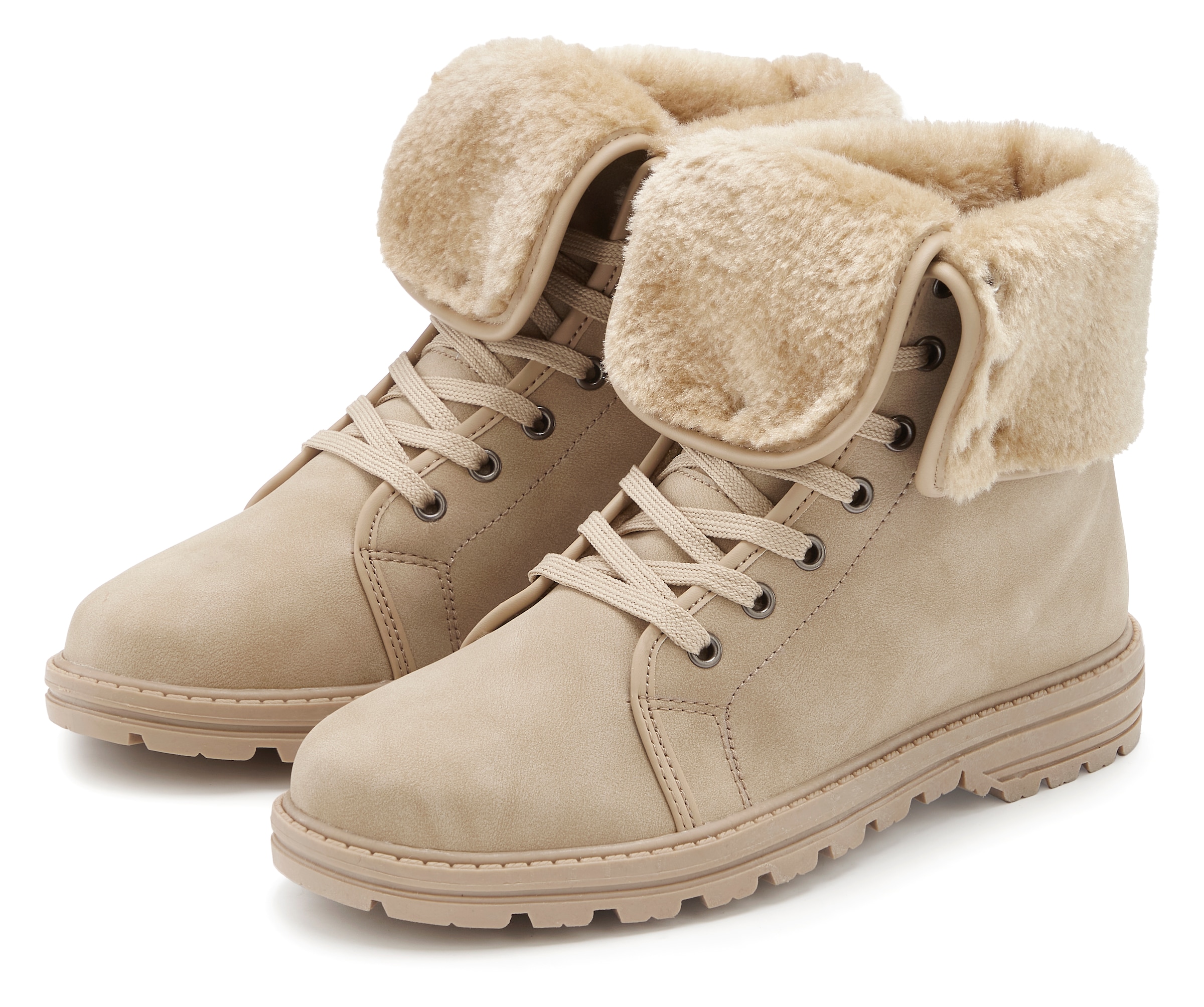 LASCANA Stiefelette »Boots, Stiefel,«  NEU mit Fellimitat-Applikation in 2 Schafthöhen tragbar VEGAN