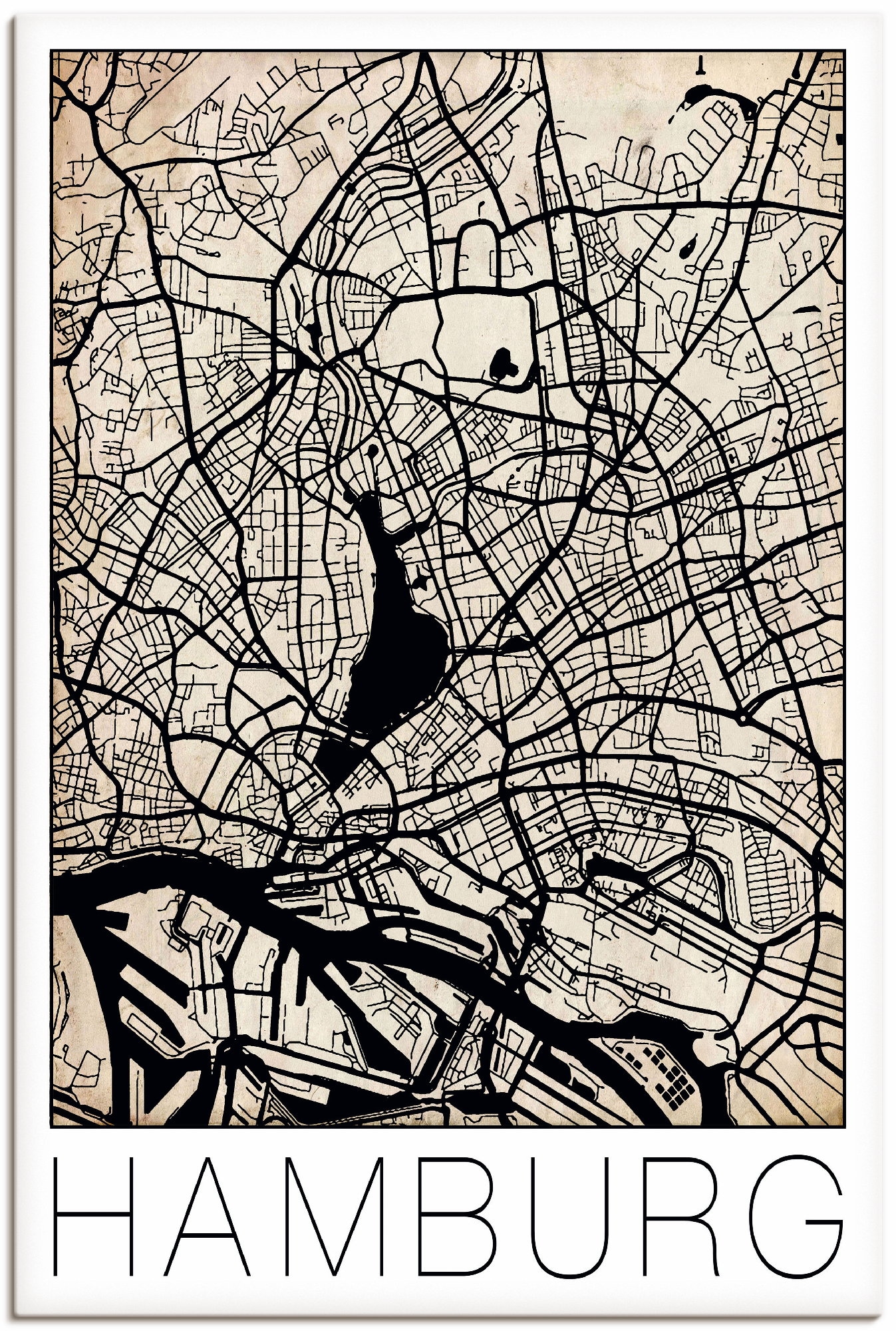 Artland Leinwandbild »Retro Karte Hamburg Deutschland Grunge«, Deutschland, (1 St.), auf Keilrahmen gespannt