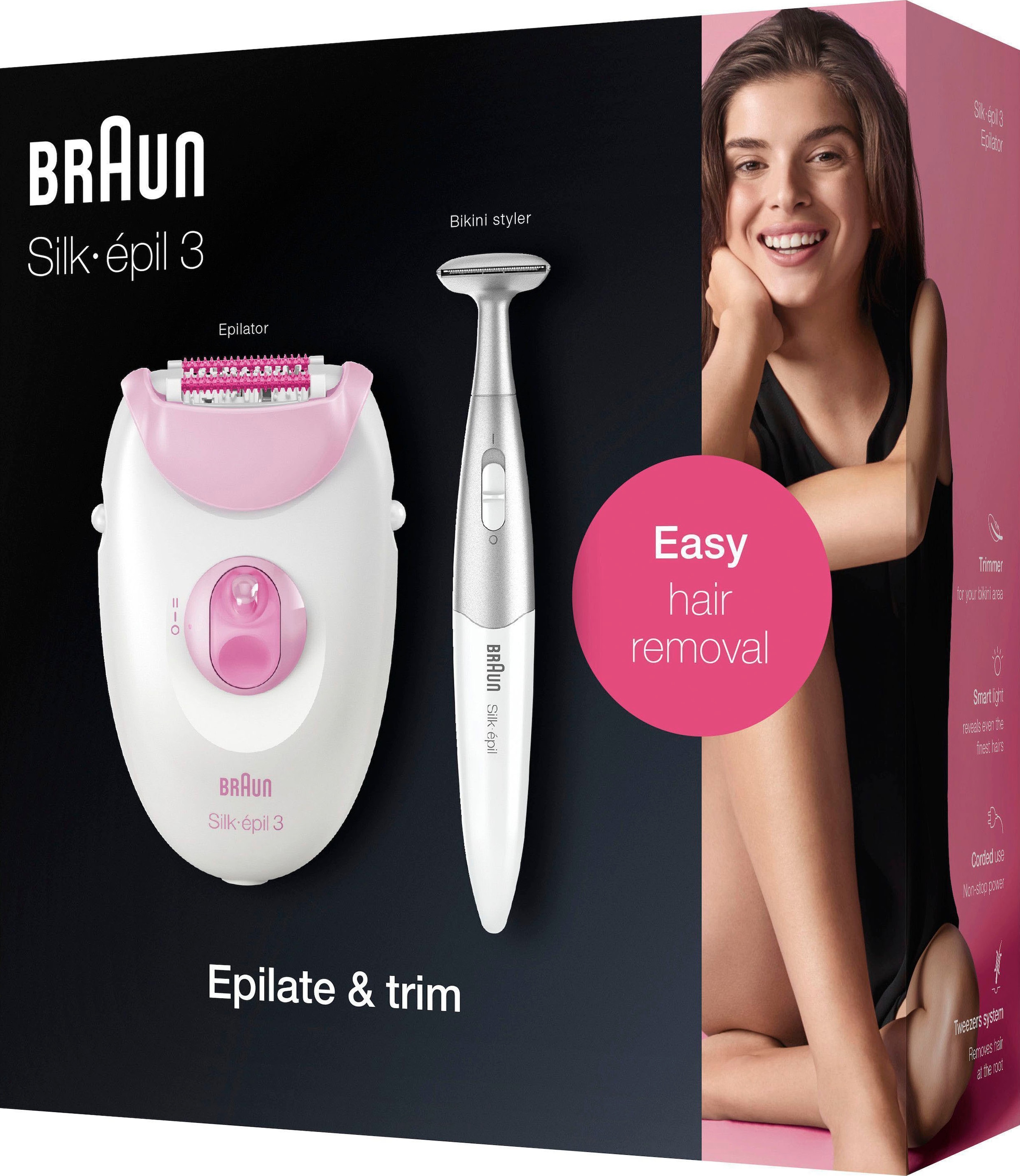 den BAUR 3 Massagerollen online | Smartlight-Technologie, mit Braun »Silk-épil Epilierer 3-321«, kaufen