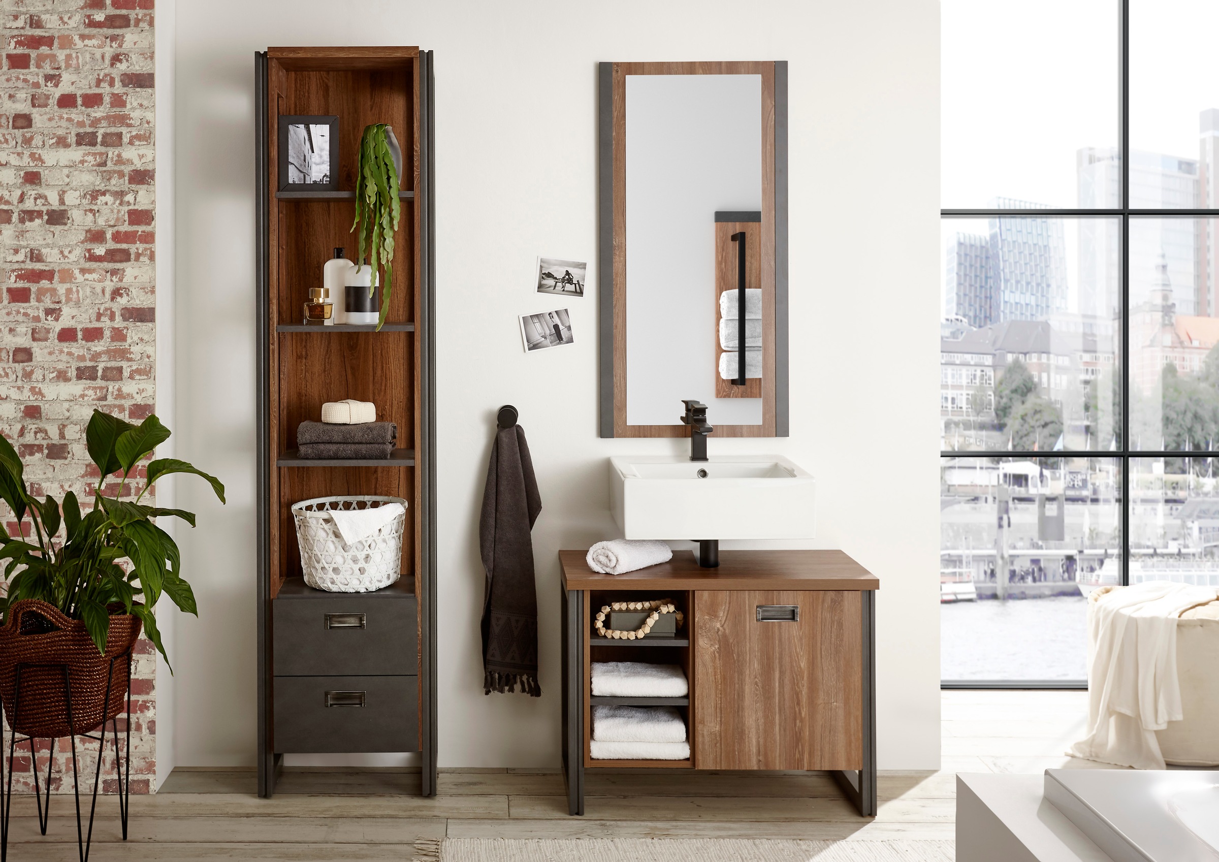 Home affaire Badmöbel-Set "Detroit, Bad im Industrialdesign, 3-teiliges Bad günstig online kaufen