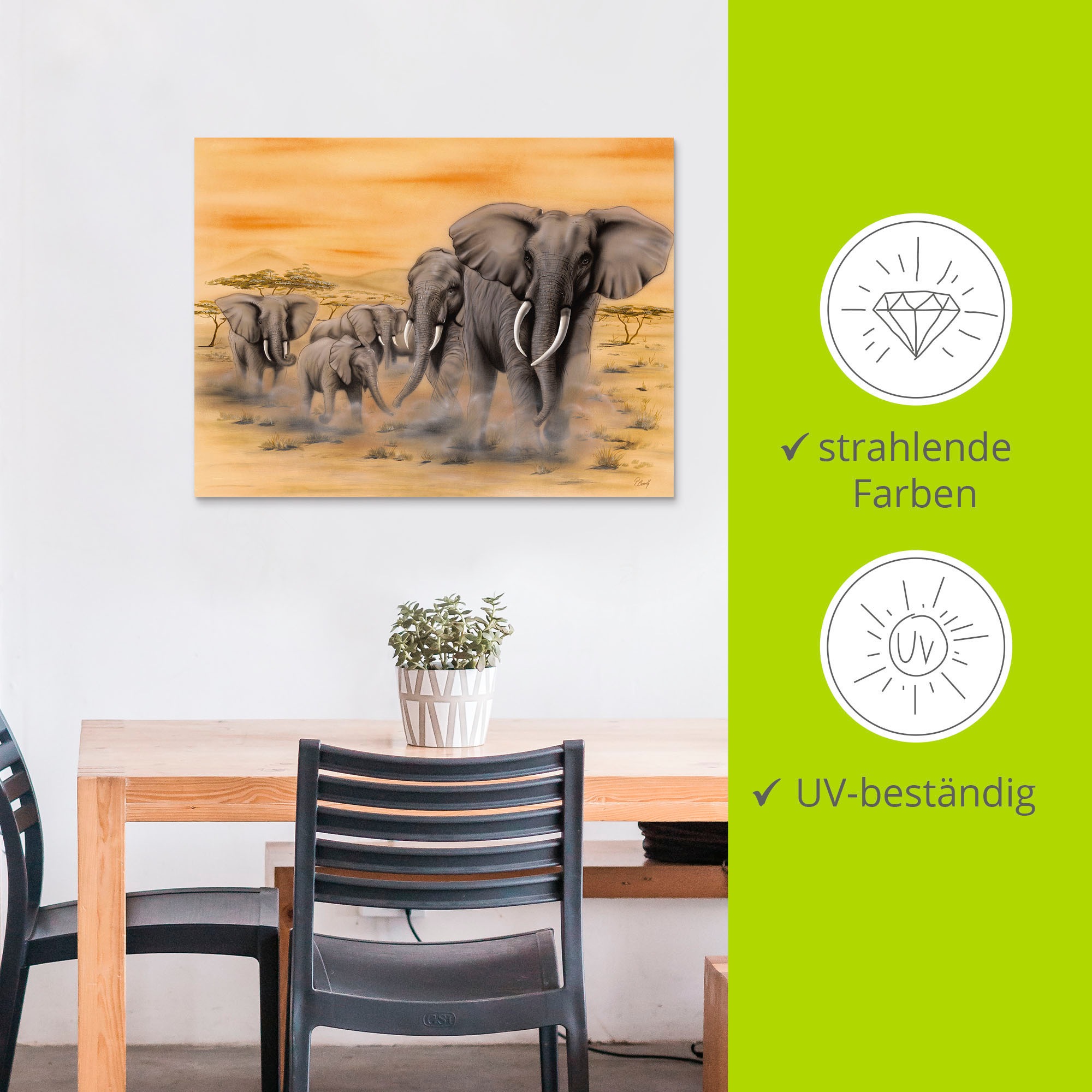 Artland Wandbild »Steppenelefanten«, Elefanten Bilder, (1 St.), als Alubild, Outdoorbild, Leinwandbild, Poster, Wandaufkleber