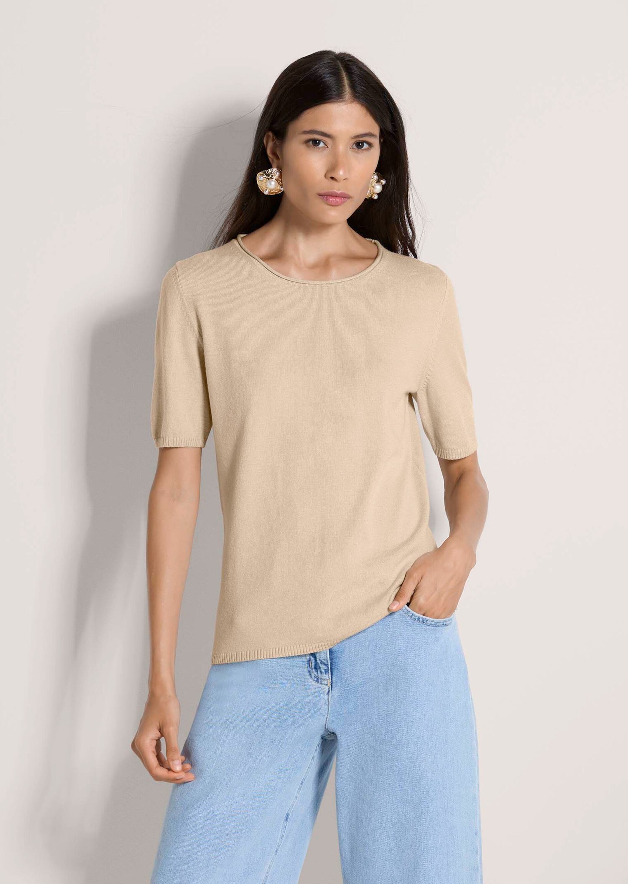 Thumbnail - MADELEINE Longpullover "Strickshirt Sommerpulli mit Rollkante" schmale Rippenabschlüsse